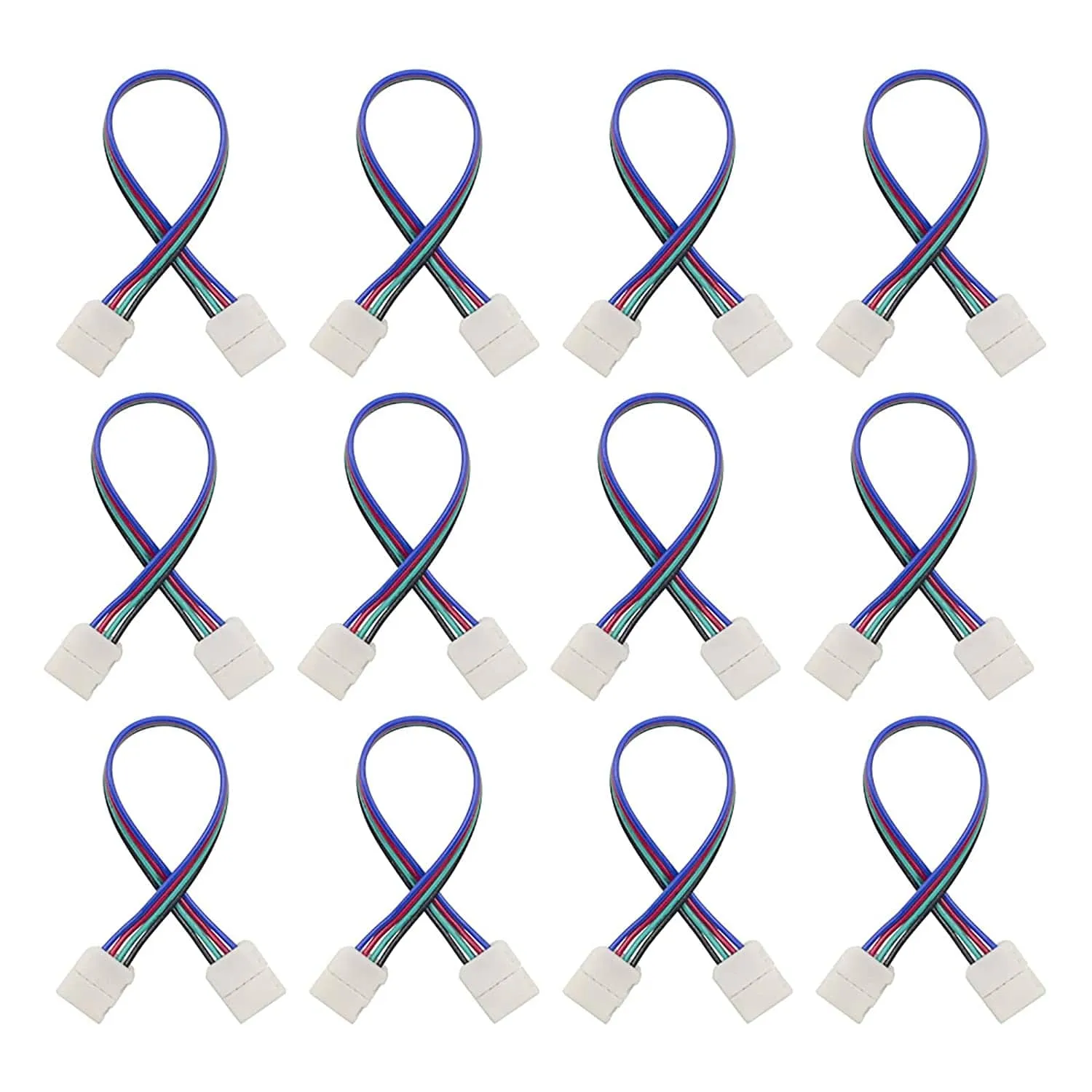 10mm (5050) Solderless LED Light Strip Connectors and Extensions : RGB Multicolor - 6 Inch Any Angle (12 Pack)