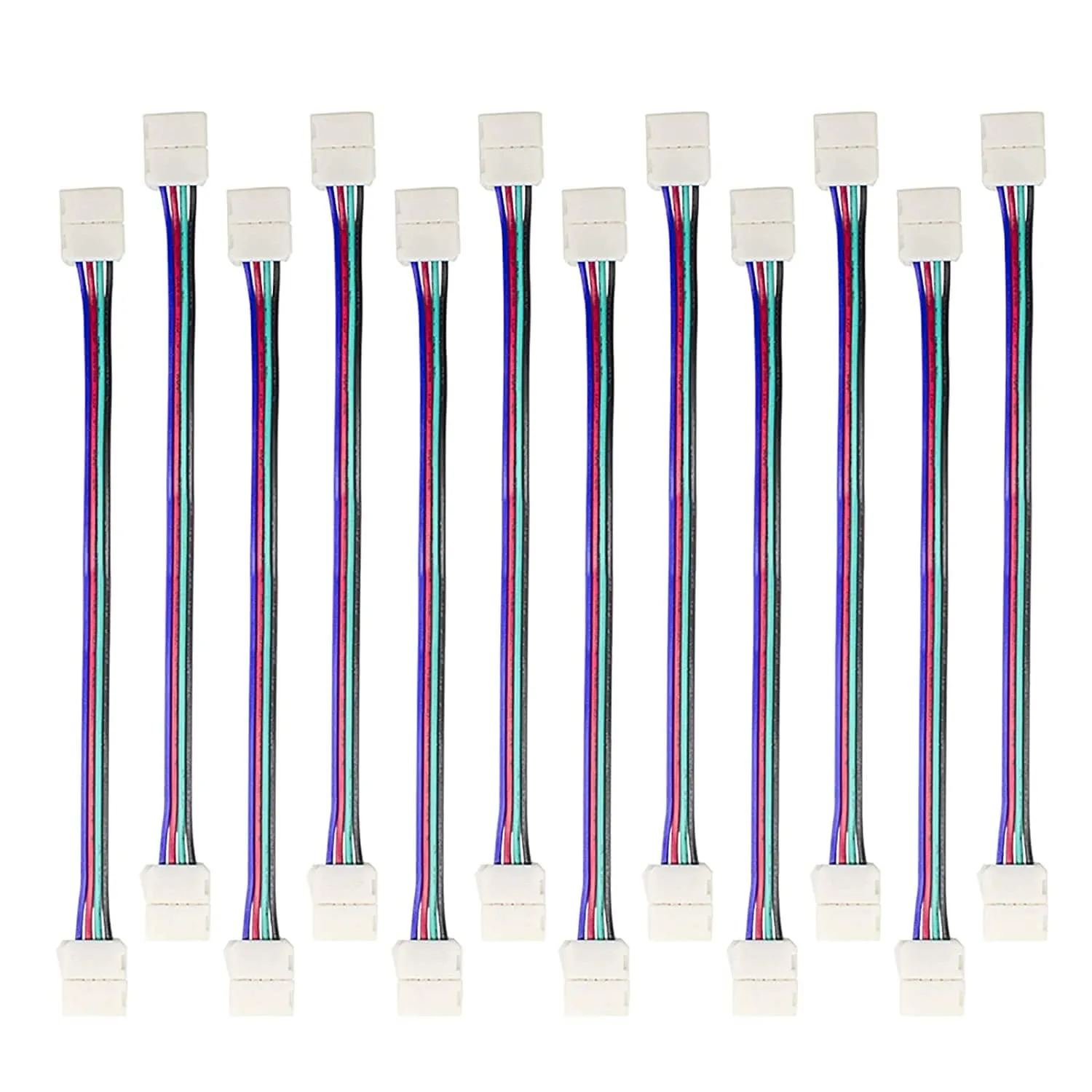 10mm (5050) Solderless LED Light Strip Connectors and Extensions : RGB Multicolor - 6 Inch Any Angle (12 Pack)