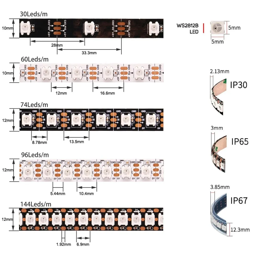 12-Volt WS2811 DC RGB Addressable LED Strips Roll