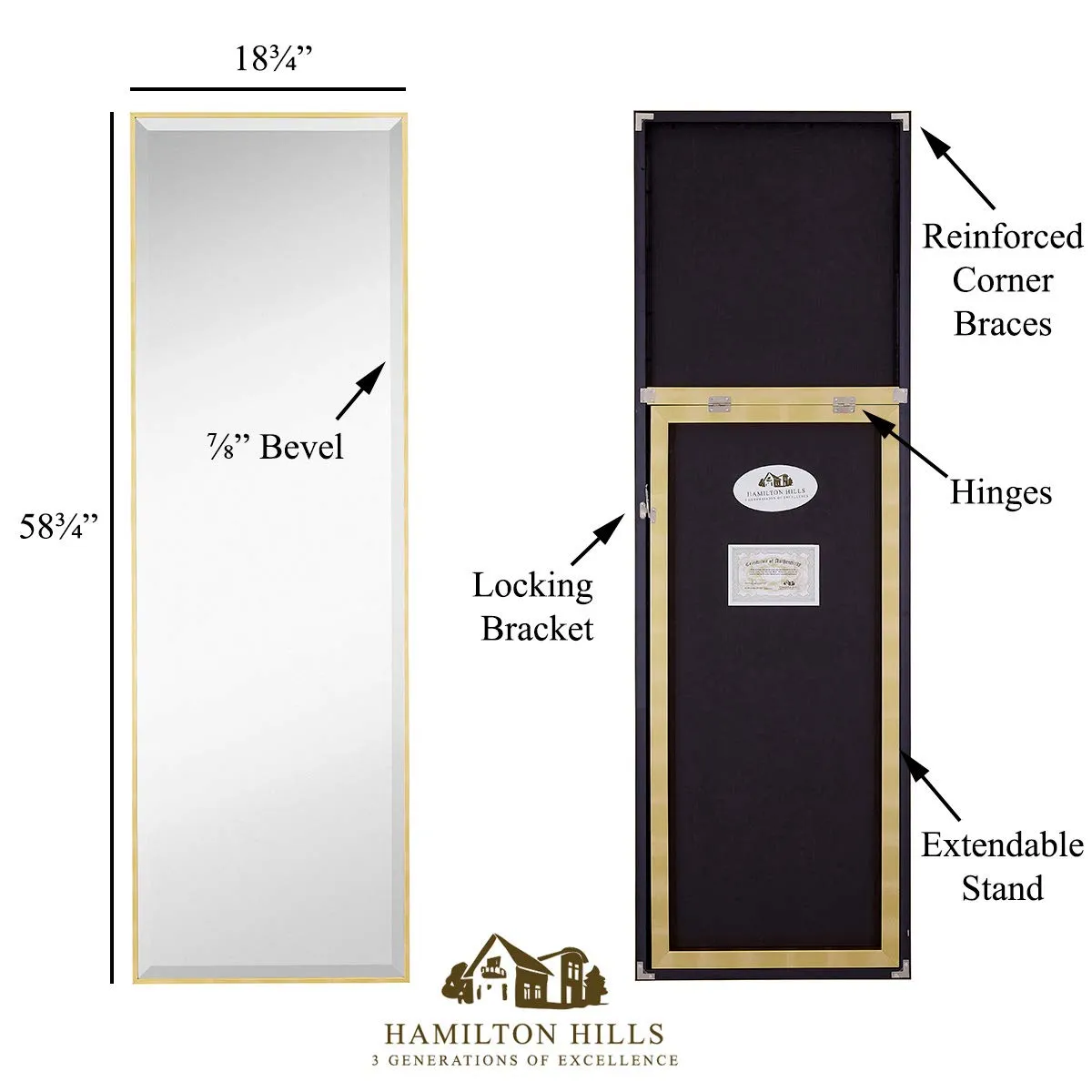 18x58 Inch Gold Framed Full Length Mirror  Rectangle Full Body Standing