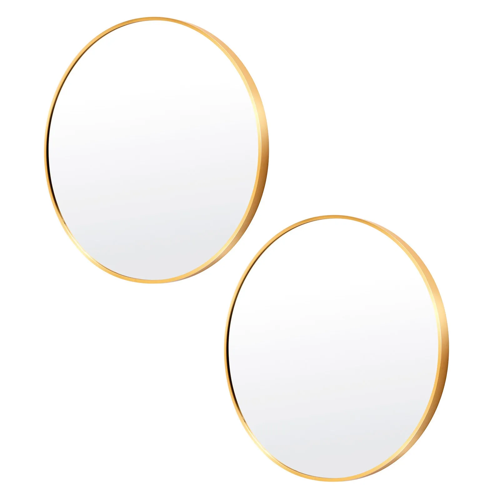 2 Set Round Wall Mirrors, 70cm Aluminum Frame, Gold