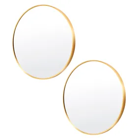 2 Set Round Wall Mirrors, 70cm Aluminum Frame, Gold