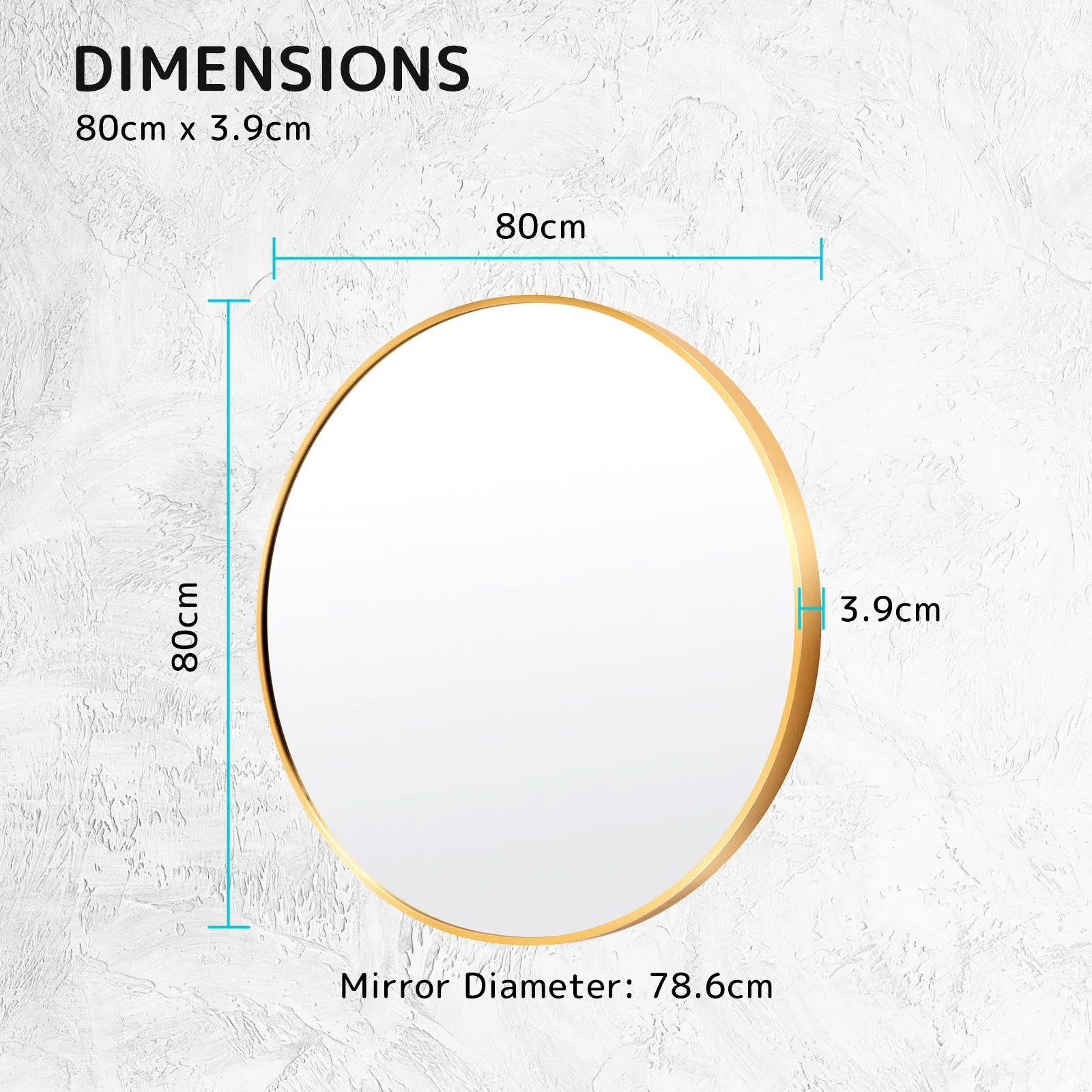 2 Set Round Wall Mirrors, Aluminum Frame, 80cm Gold, La Bella