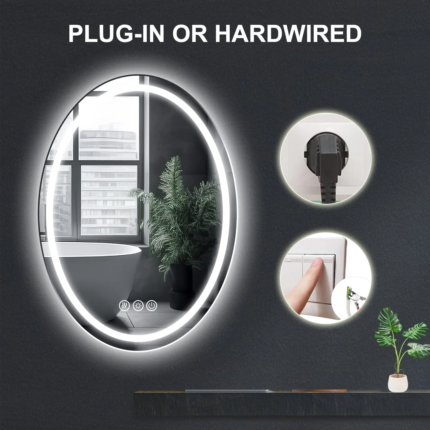 20 X 28 Inch Oval LED Bathroom Mirror with anti Fog, Shatter-Proof, Memory 3 Light Settings Lighted, Dimmable Large Oval Lighted Mirrors for Bathroom, Vanity, Living Room Wall Hanging