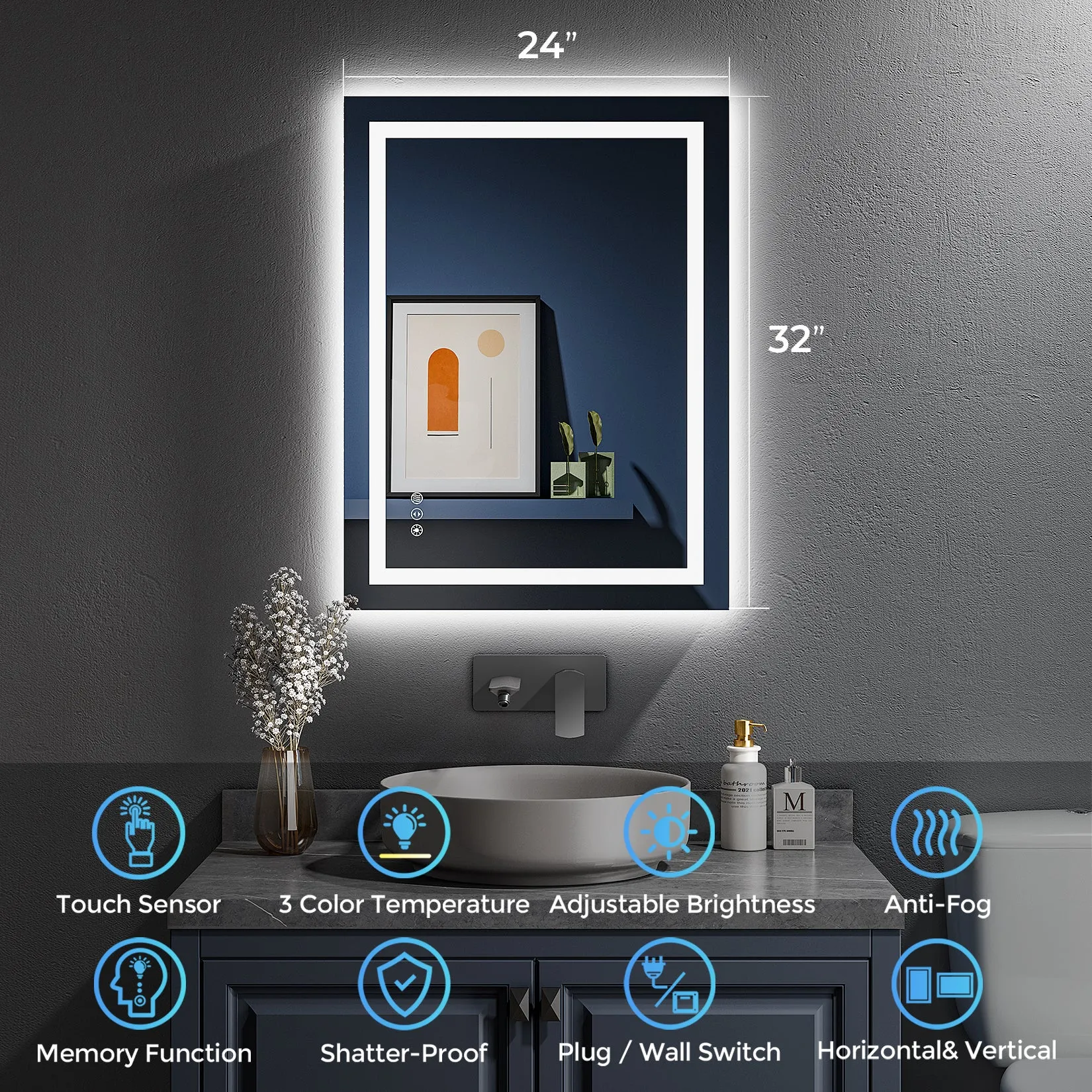 2022 Collection  Backlit   Front-Lighted LED Mirror for Bathroom 24 x 32 Inch