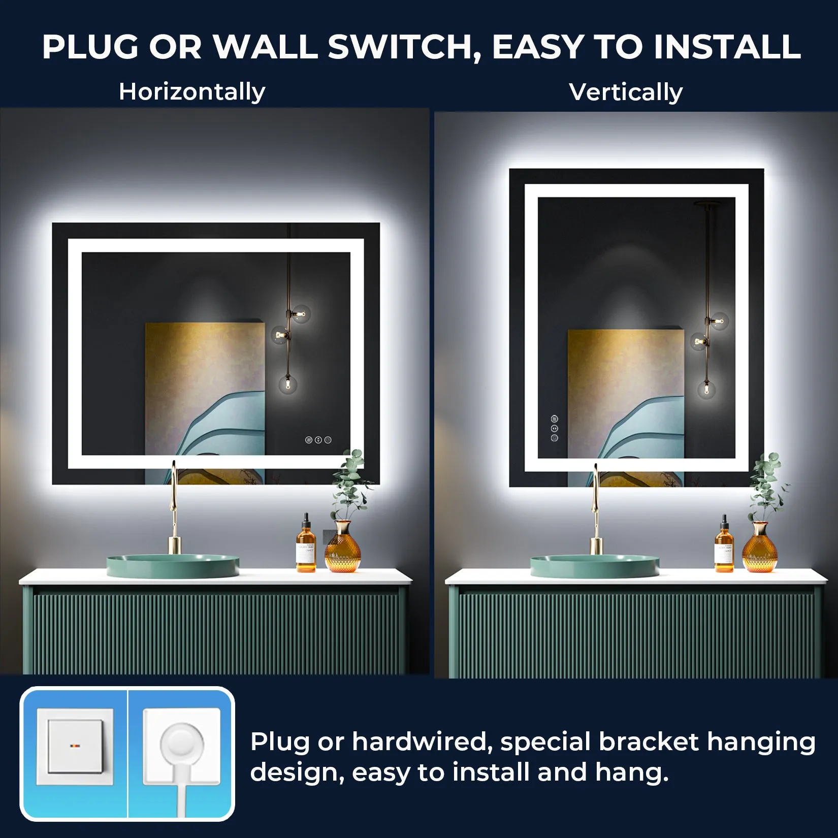 2022 Collection Backlit   Front Lighted Vanity Mirror for Bathroom 40 x 32 Inch