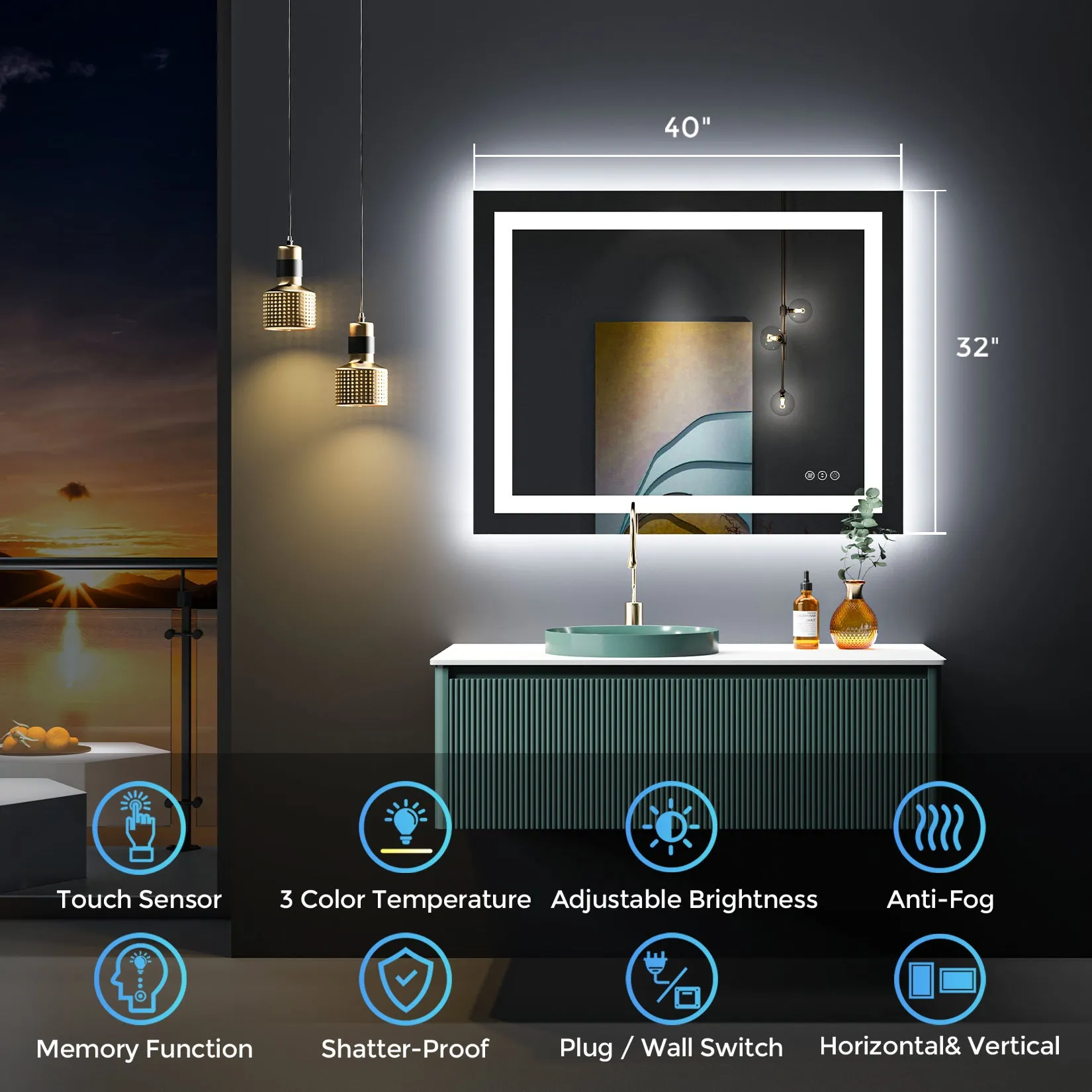 2022 Collection Backlit   Front Lighted Vanity Mirror for Bathroom 40 x 32 Inch