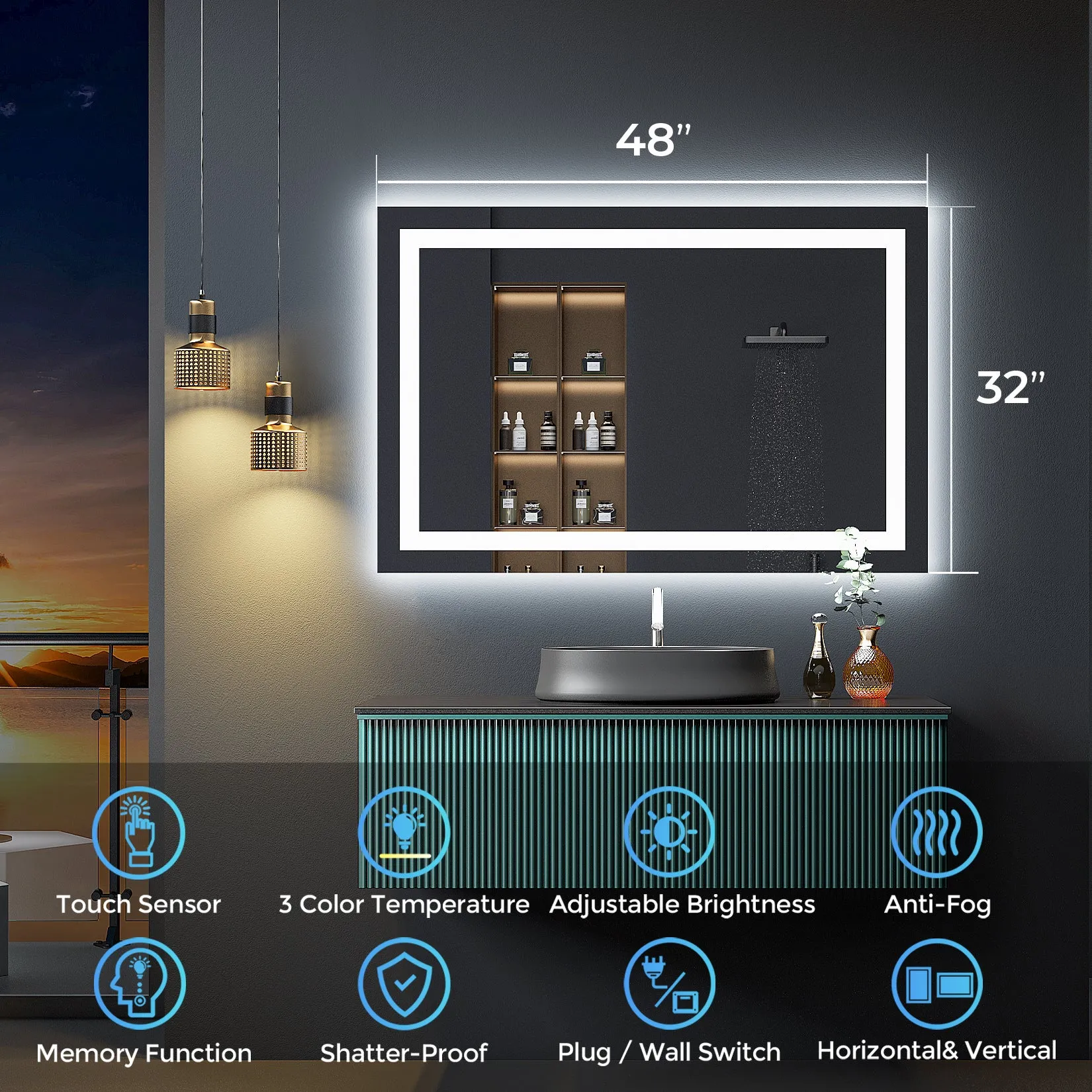 2022 Collection Backlit   Frontlit LED Mirror for Bathroom 48 x 32 Inch