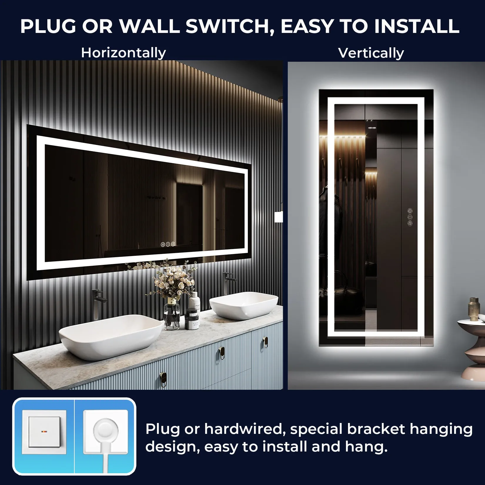2022 Collection  Backlit   Frontlit LED Mirror for Bathroom 72 x 32 Inch
