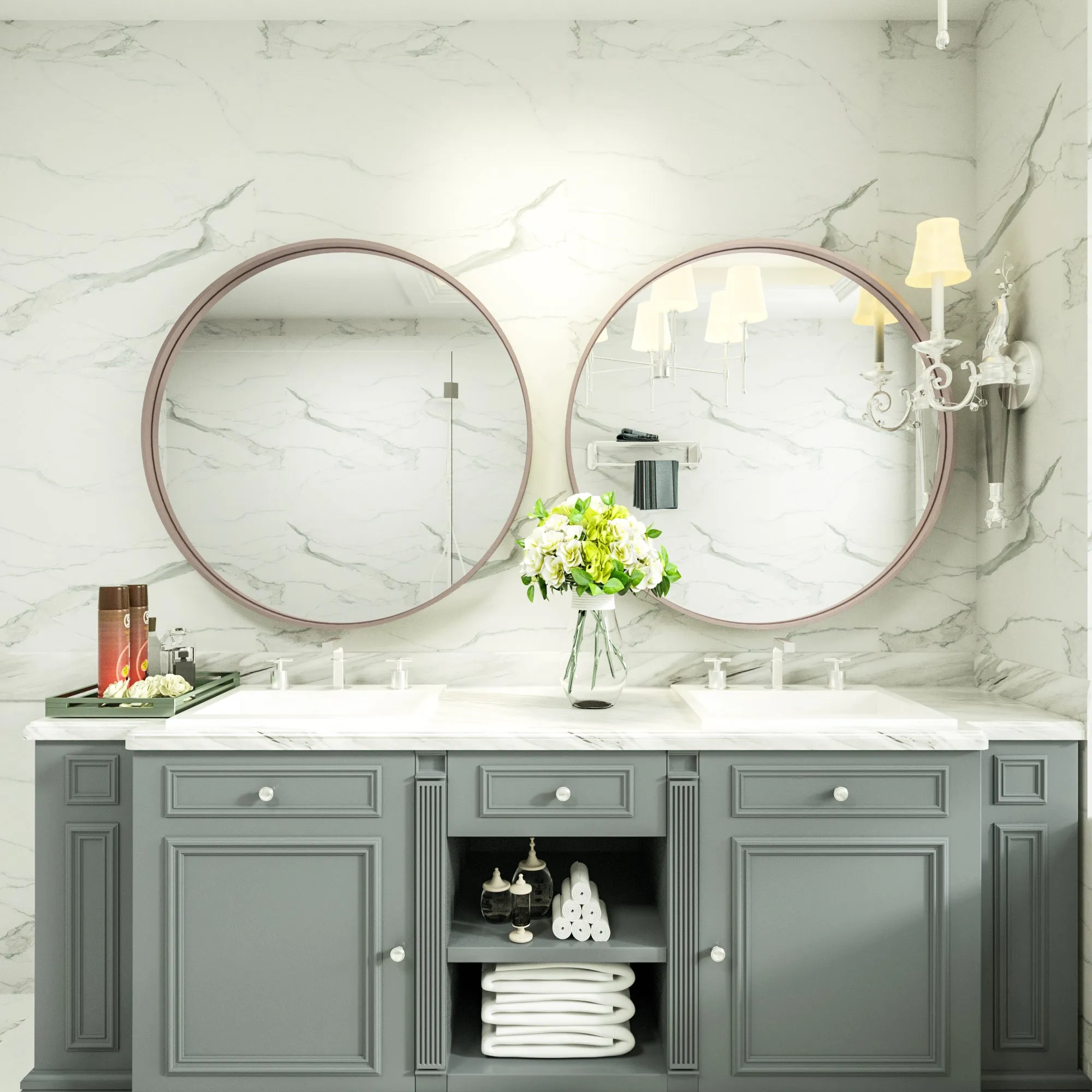 24 Inch | Minimalist Round Aluminum Metal Frame Wall-Mounted Vanity Mirror