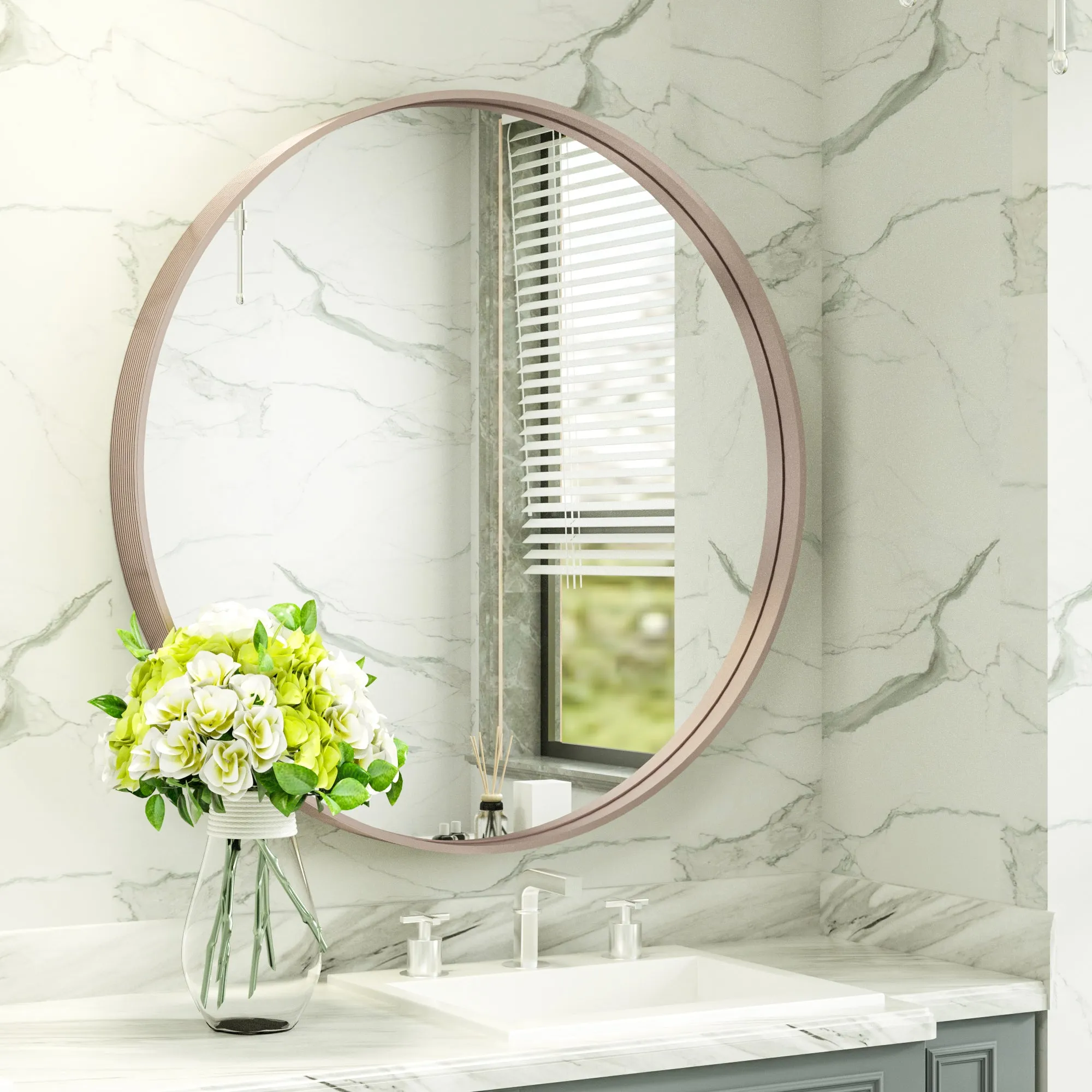 24 Inch | Minimalist Round Aluminum Metal Frame Wall-Mounted Vanity Mirror