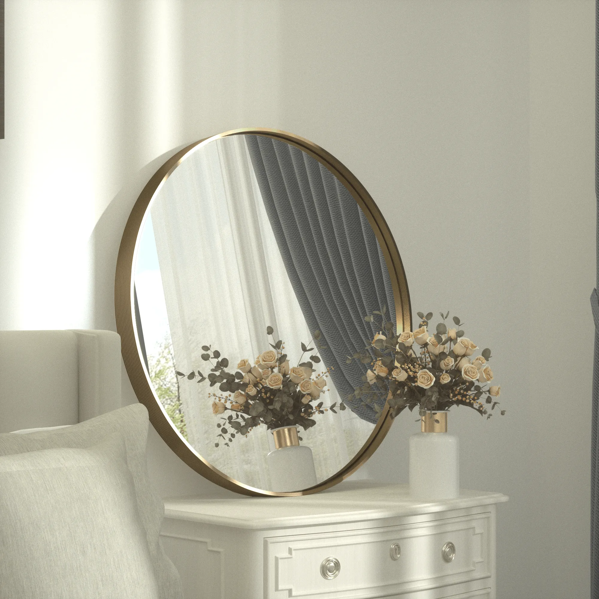 24 Inch | Minimalist Round Aluminum Metal Frame Wall-Mounted Vanity Mirror