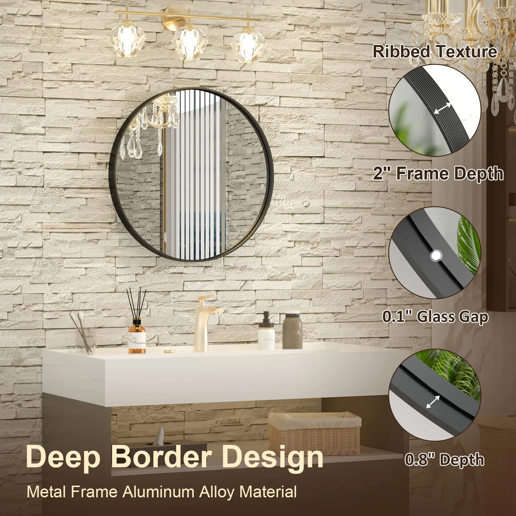 24 Inch | Minimalist Round Aluminum Metal Frame Wall-Mounted Vanity Mirror