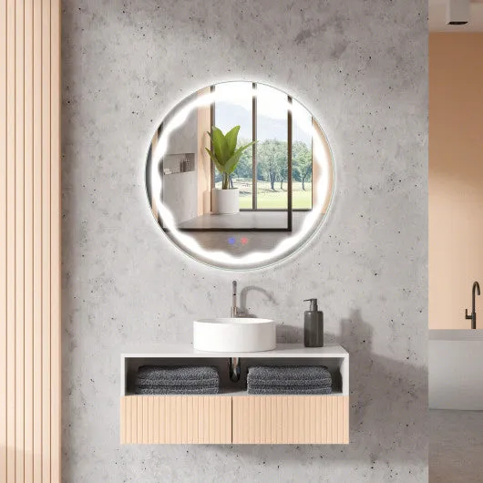 24 Inch Round Wall Mirror with 3-Color LED Lights and Smart Touch Button