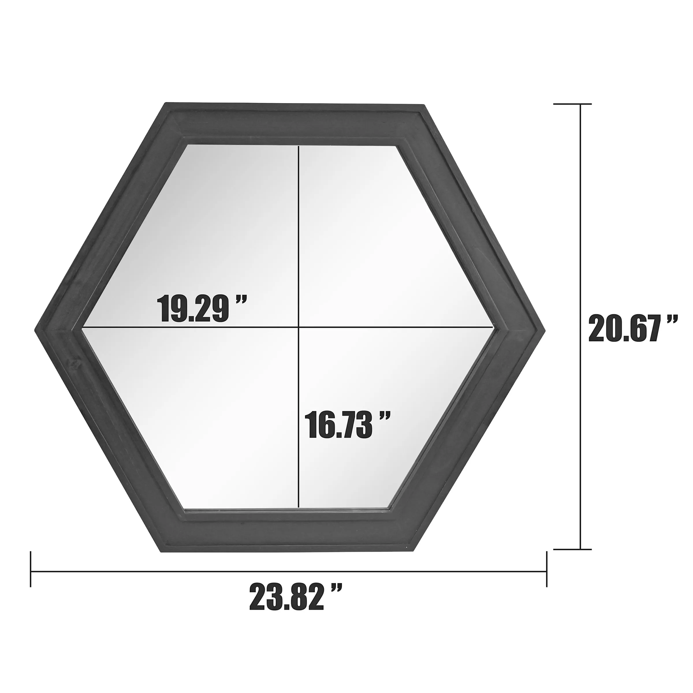 24" Hexagon Hanging Wall Mirror with Black Painted Wood Frame (WS)