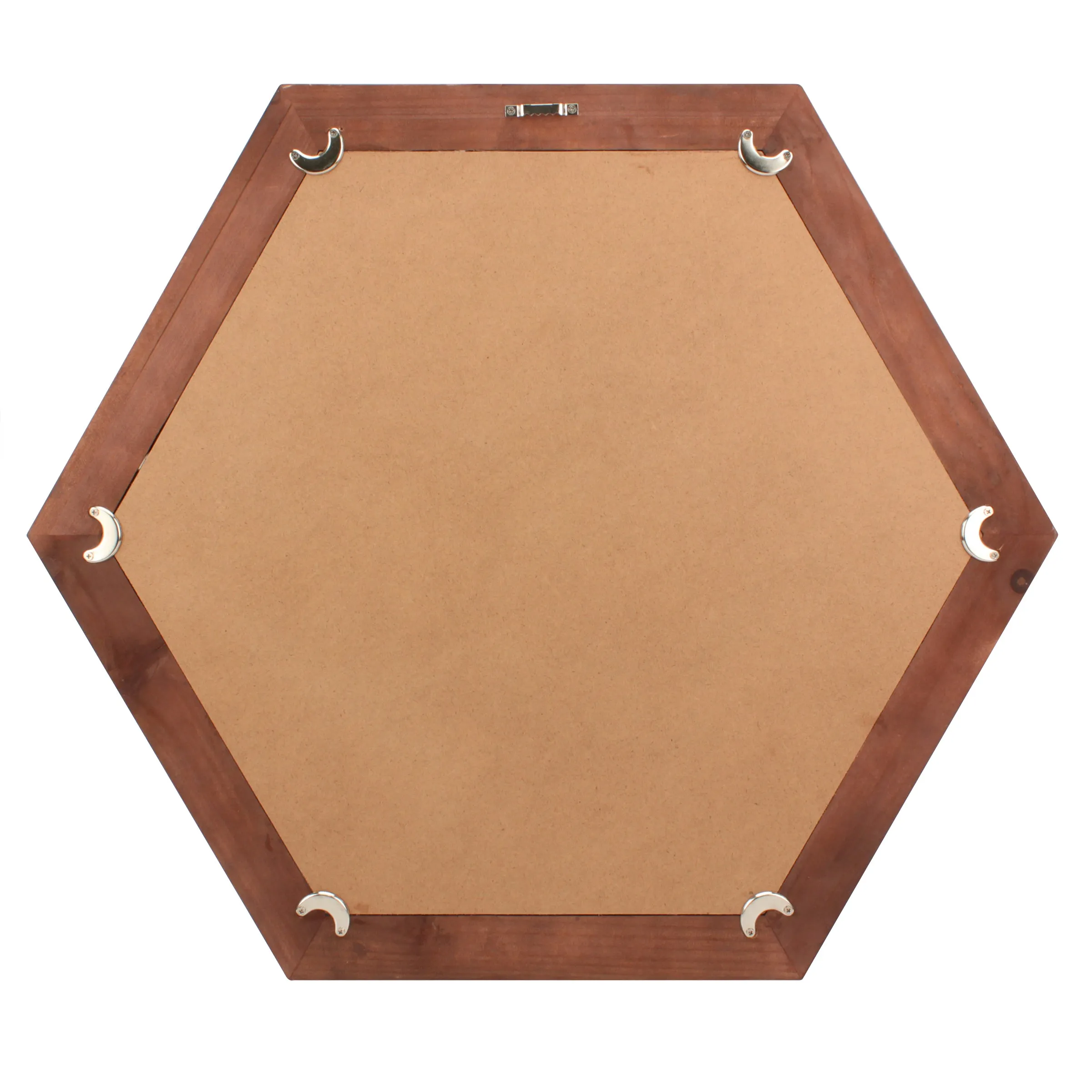 24" Hexagon Hanging Wall Mirror with Redwood Stained Wood Frame