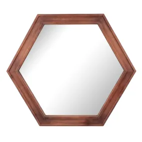 24" Hexagon Hanging Wall Mirror with Redwood Stained Wood Frame