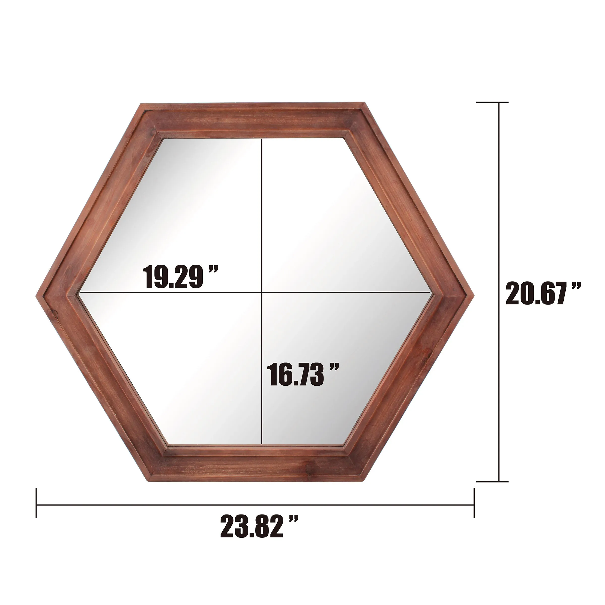 24" Hexagon Hanging Wall Mirror with Redwood Stained Wood Frame