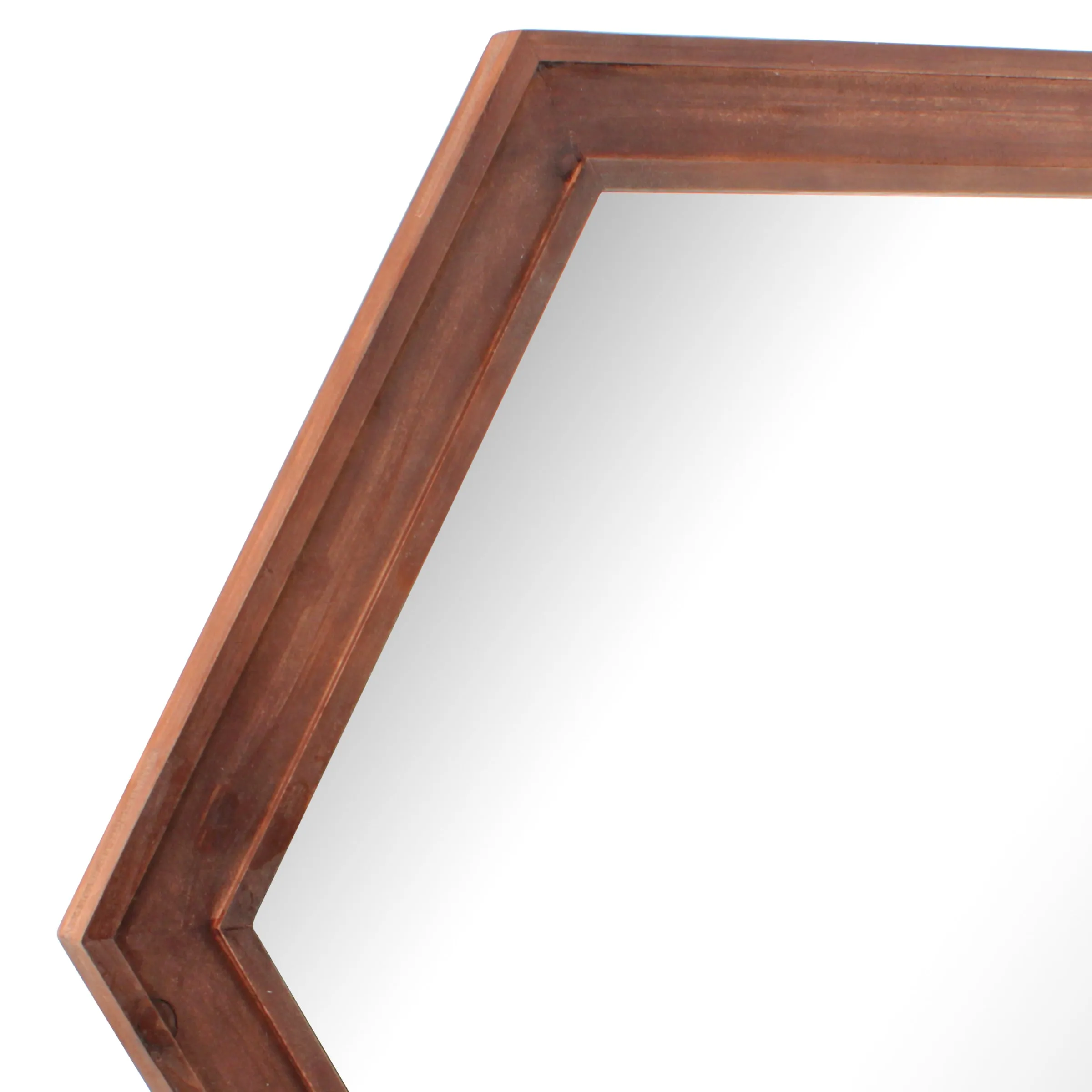 24" Hexagon Hanging Wall Mirror with Redwood Stained Wood Frame