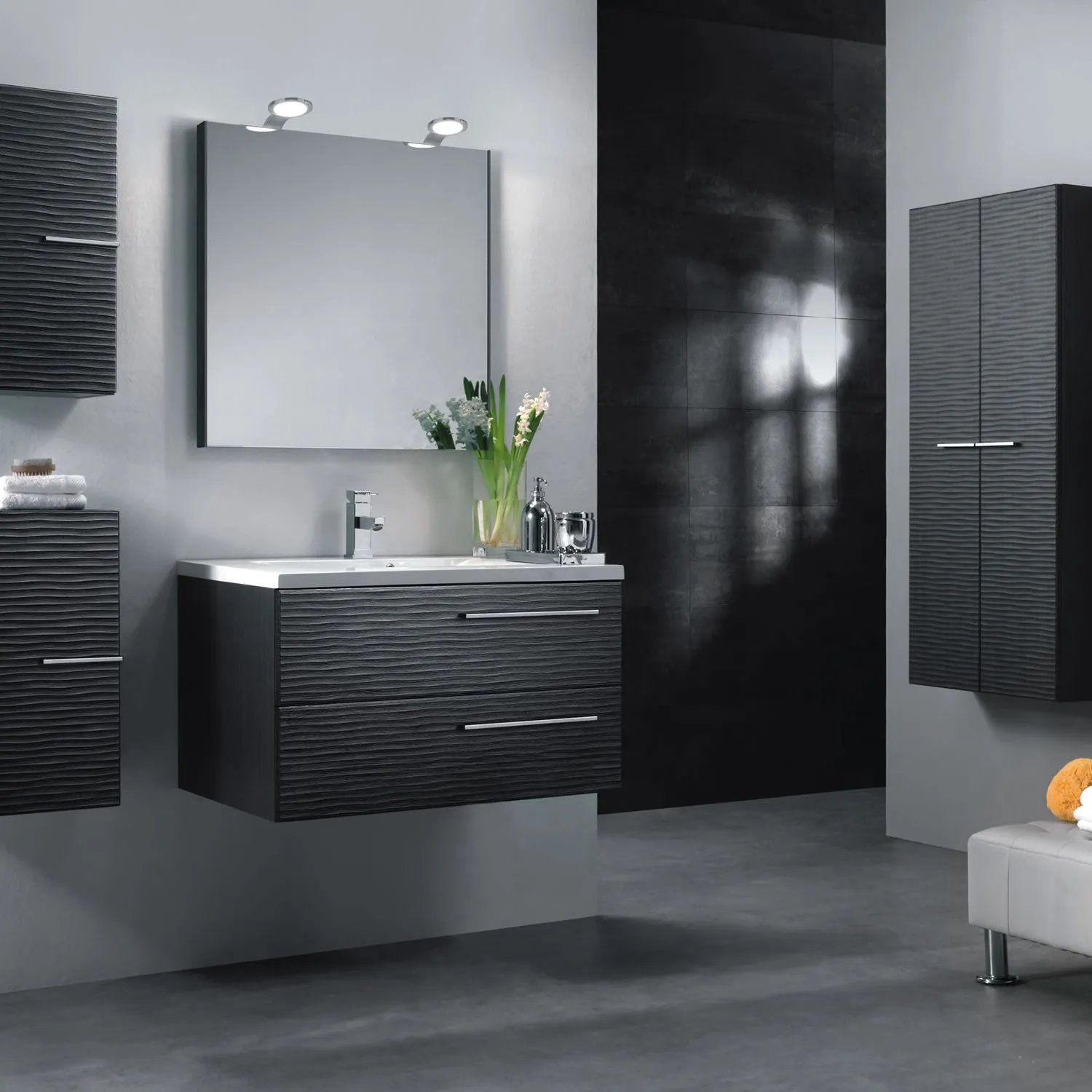 24" Single Vanity, Wall Mount, 2 Drawers with Soft Close, Grey, Serie Dune by VALENZUELA