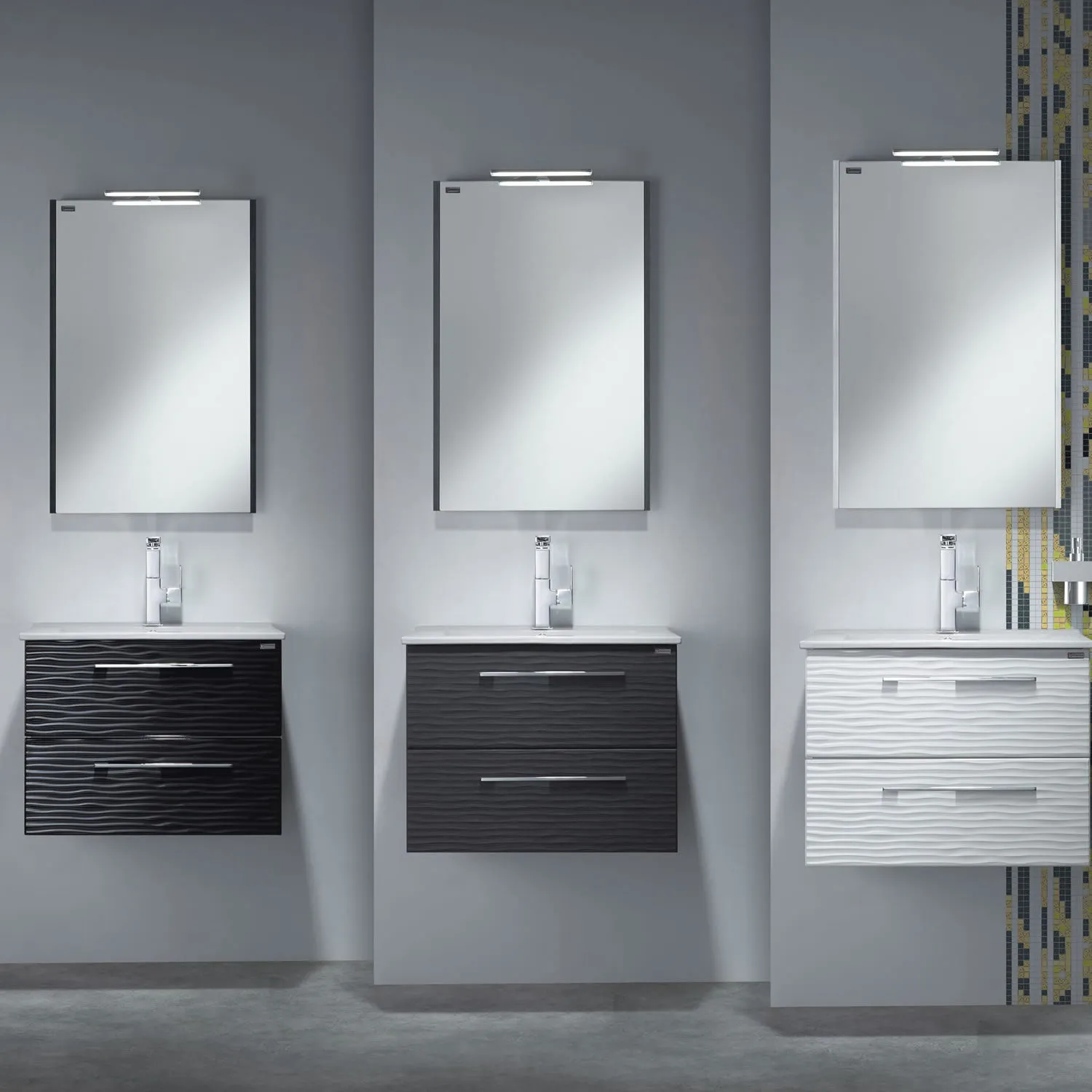 24" Single Vanity, Wall Mount, 2 Drawers with Soft Close, Grey, Serie Dune by VALENZUELA