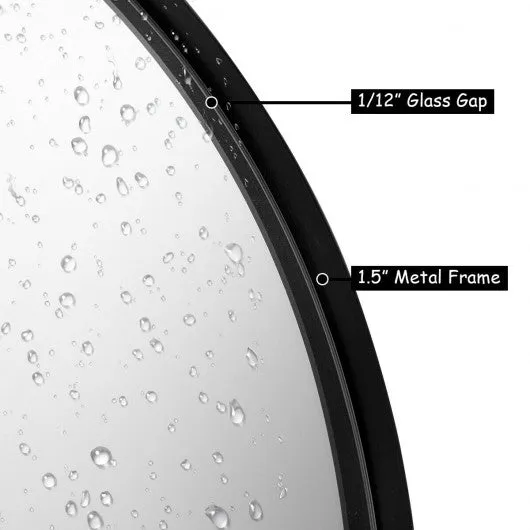 27.5" Modern Metal Wall-Mounted Round Mirror for Bathroom-Black