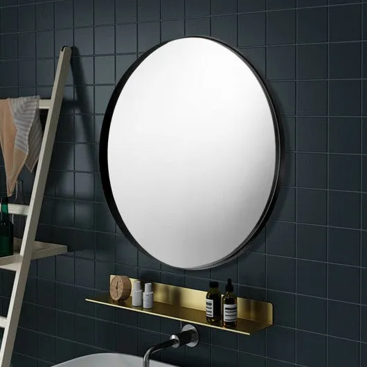 27.5" Modern Metal Wall-Mounted Round Mirror for Bathroom-Black