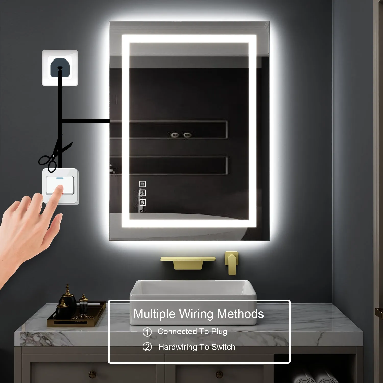 28 in. W x 36 in. H LED Large Rectangular Frameless Anti-Fog Wall Bathroom Mirror Front Light