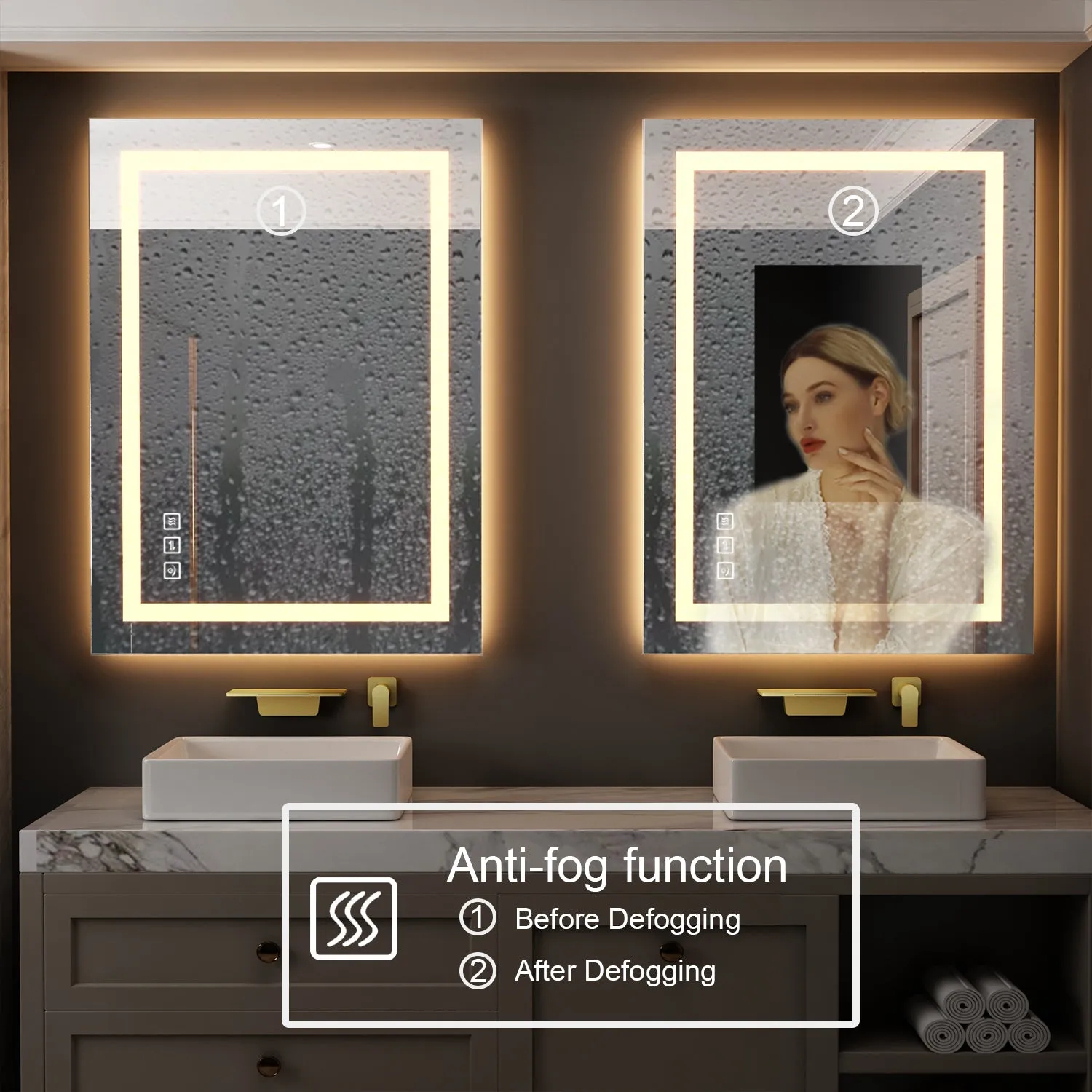 28 in. W x 36 in. H LED Large Rectangular Frameless Anti-Fog Wall Bathroom Mirror Front Light