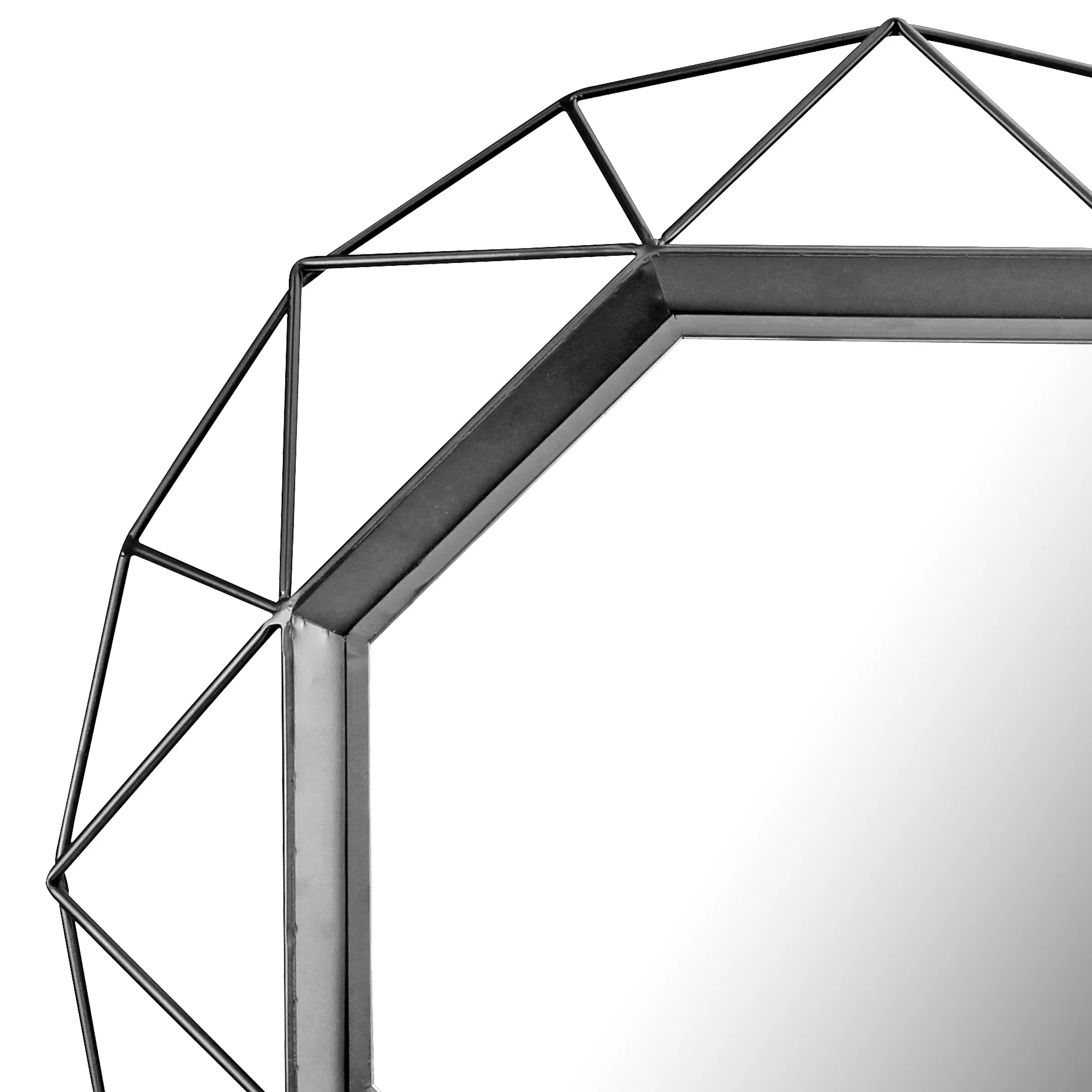 28 Inch Black Geometric Metal Frame Hanging Wall Mirror (WS)