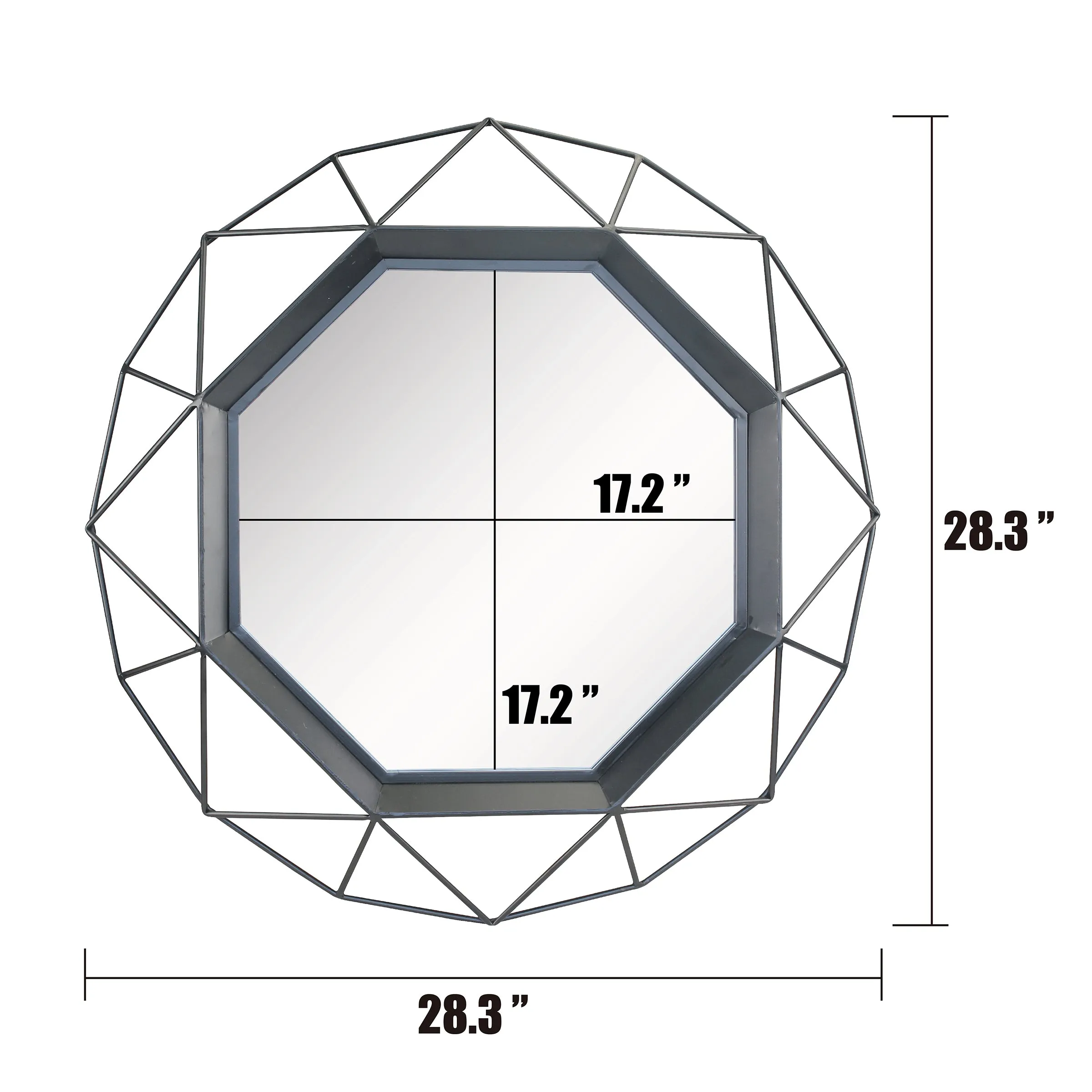 28 Inch Black Geometric Metal Frame Hanging Wall Mirror