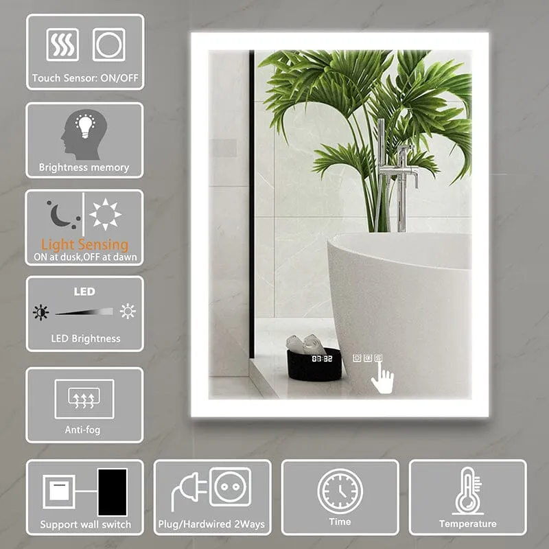 28 x 36 Inch LED Bathroom Mirror Anti Fog Dimmable Touch Button Memory Function