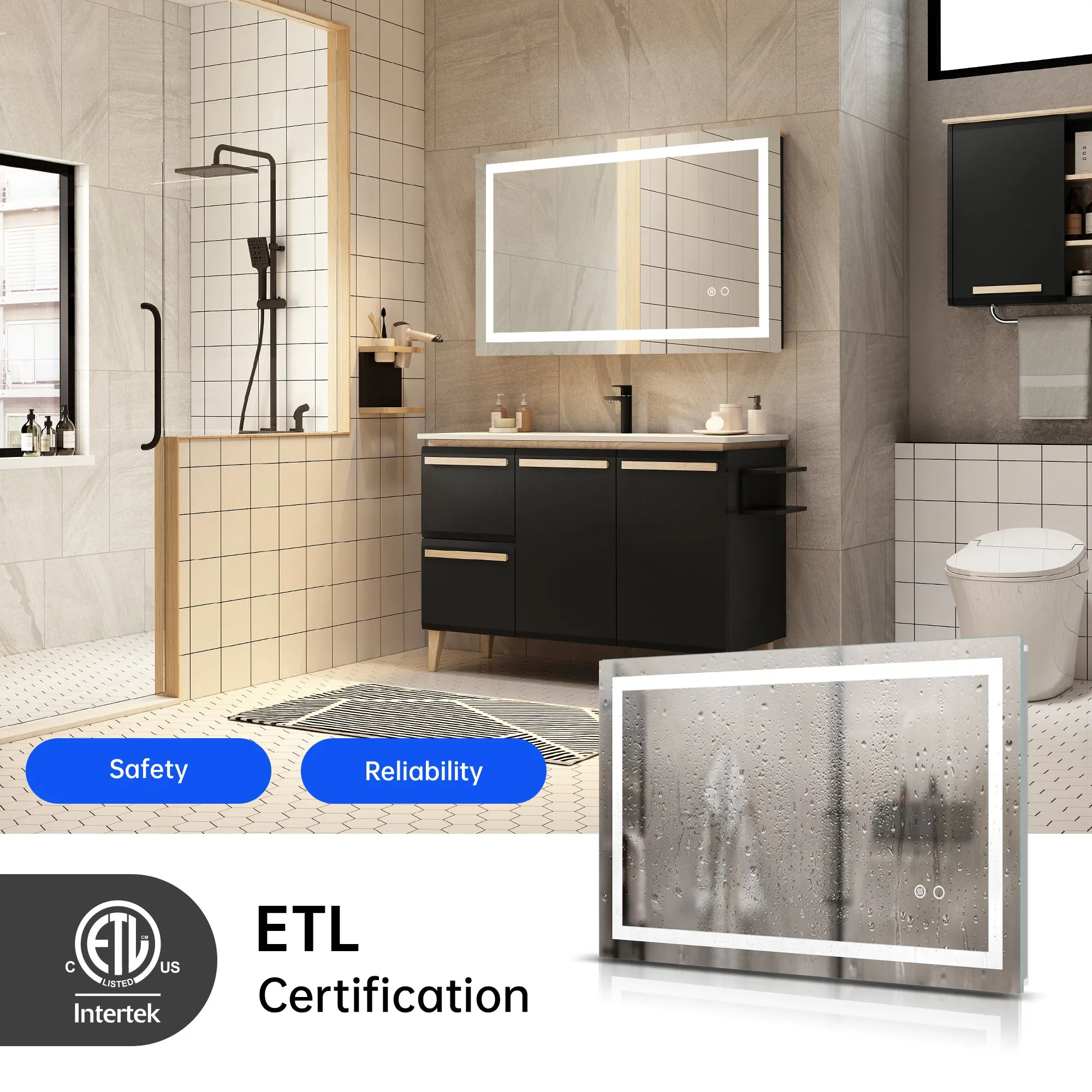 28“*36” LED Lighted Bathroom Wall Mounted Mirror with High Lumen Anti-Fog Separately Control Dimmer Function