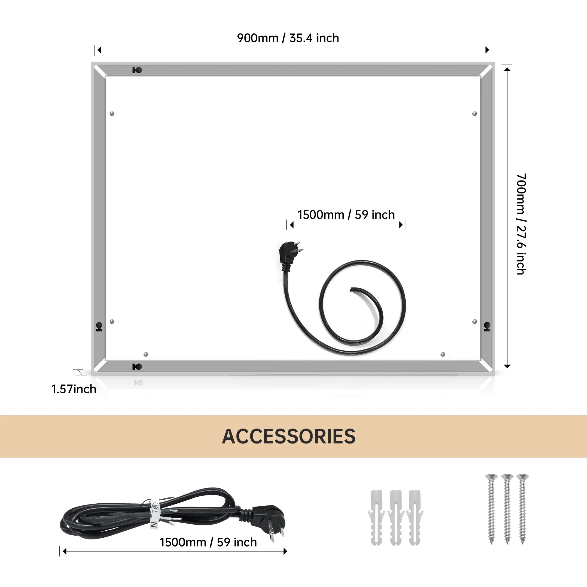 28“*36” LED Lighted Bathroom Wall Mounted Mirror with High Lumen Anti-Fog Separately Control Dimmer Function
