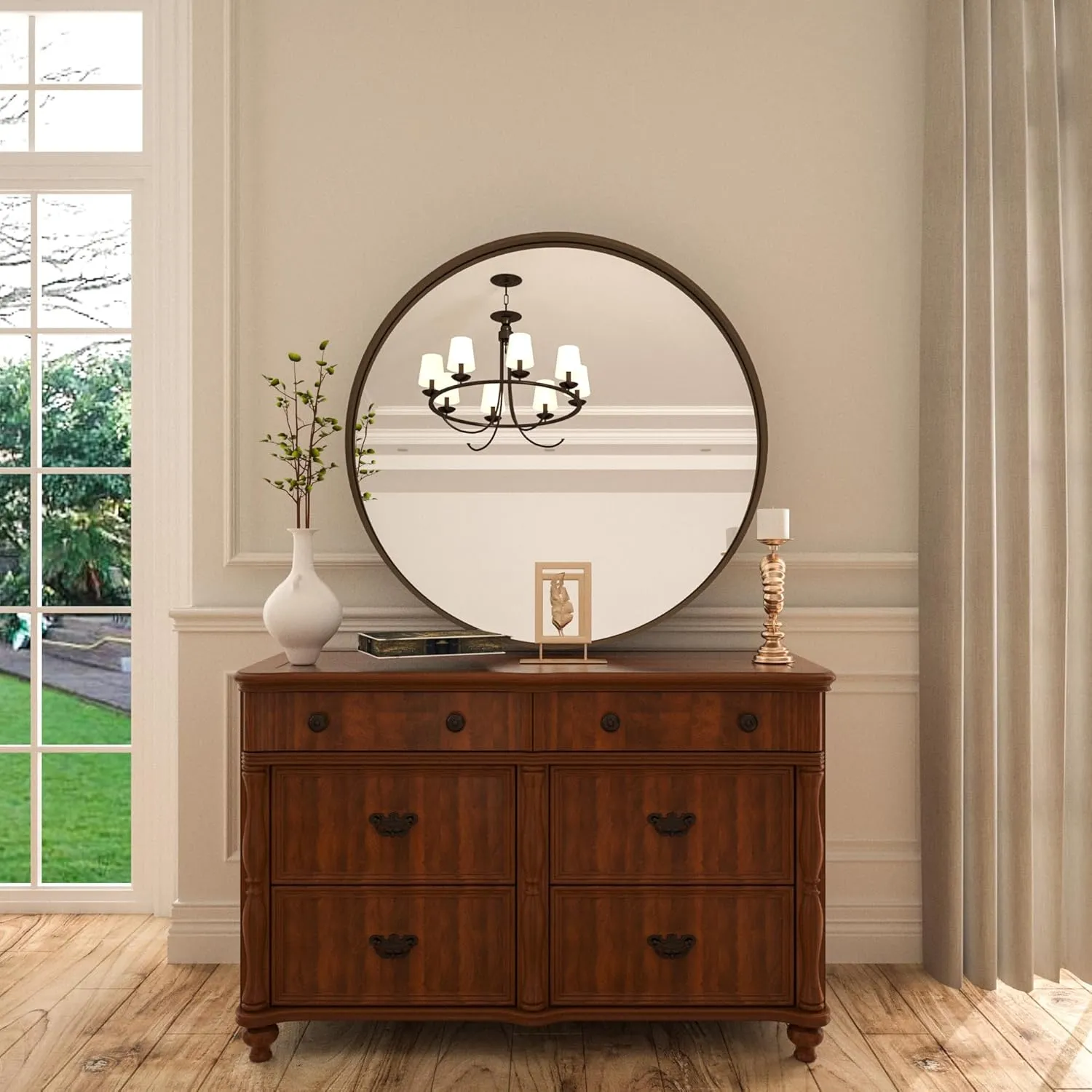 30 Inch | Modern Minimalist Circle Bathroom Mirror with Ribbed Texture Aluminum Alloy Metal Frame