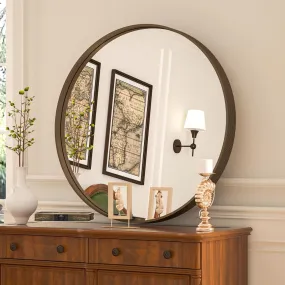 30 Inch | Modern Minimalist Circle Bathroom Mirror with Ribbed Texture Aluminum Alloy Metal Frame