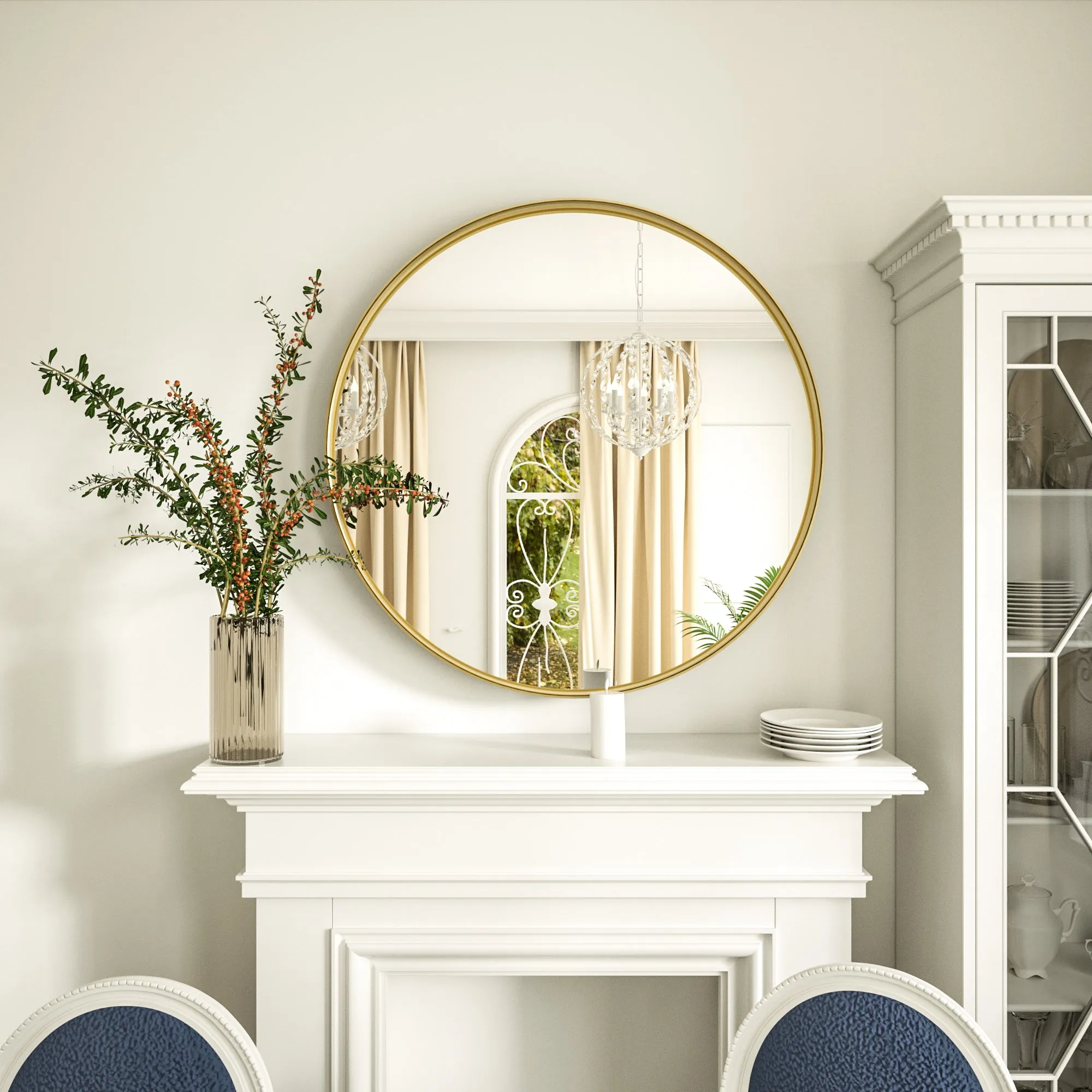 30 Inch | Modern Minimalist Circle Bathroom Mirror with Ribbed Texture Aluminum Alloy Metal Frame