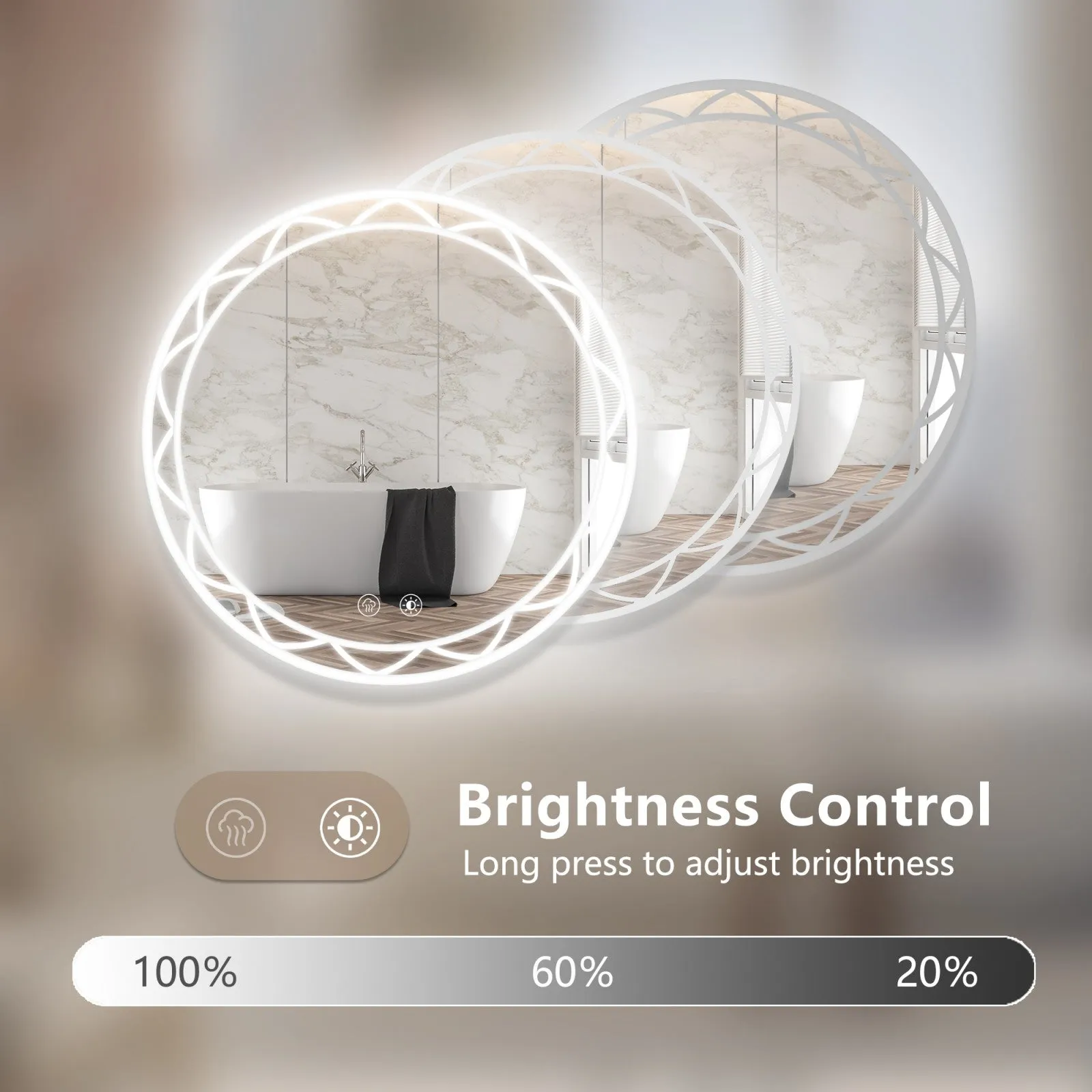 30" Round LED Bathroom Mirror with Adjustable Color Temperatures and Anti-Fog Feature