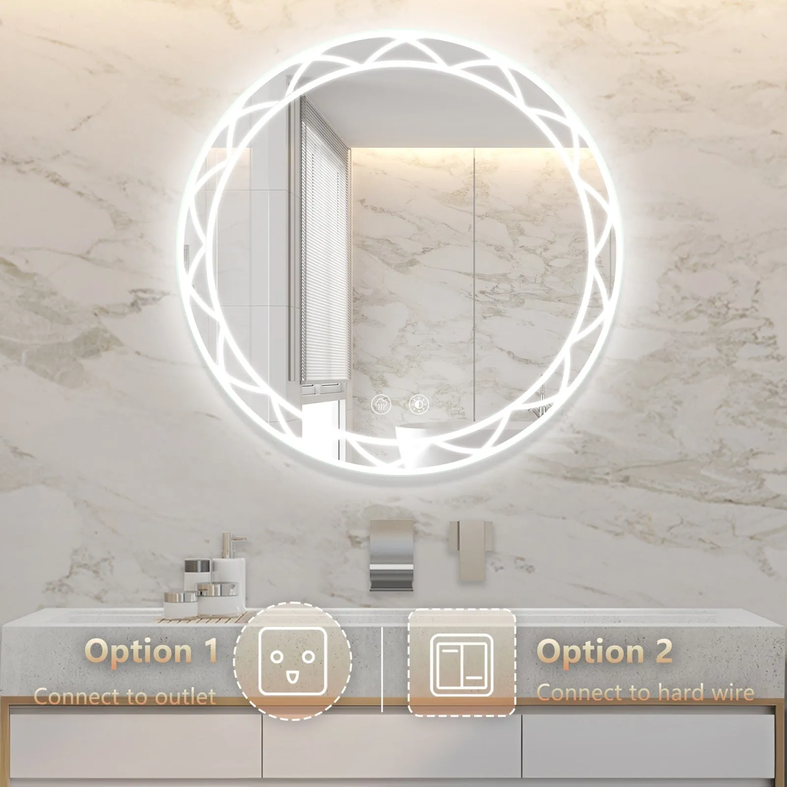 30" Round LED Bathroom Mirror with Adjustable Color Temperatures and Anti-Fog Feature