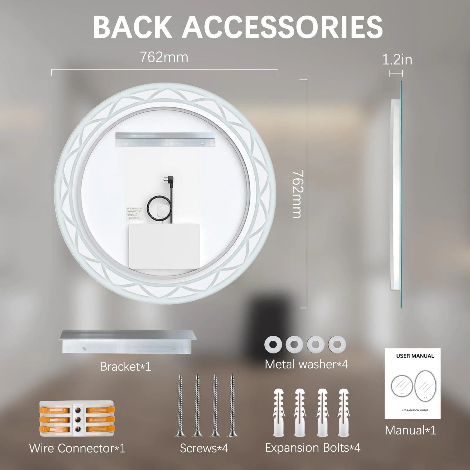 30" Round LED Bathroom Mirror with Adjustable Color Temperatures and Anti-Fog Feature