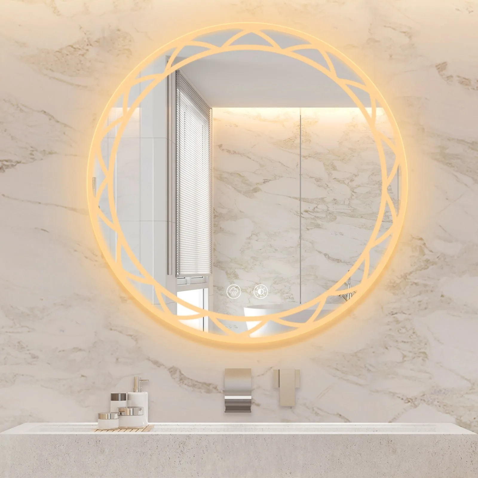 30" Round LED Bathroom Mirror with Adjustable Color Temperatures and Anti-Fog Feature