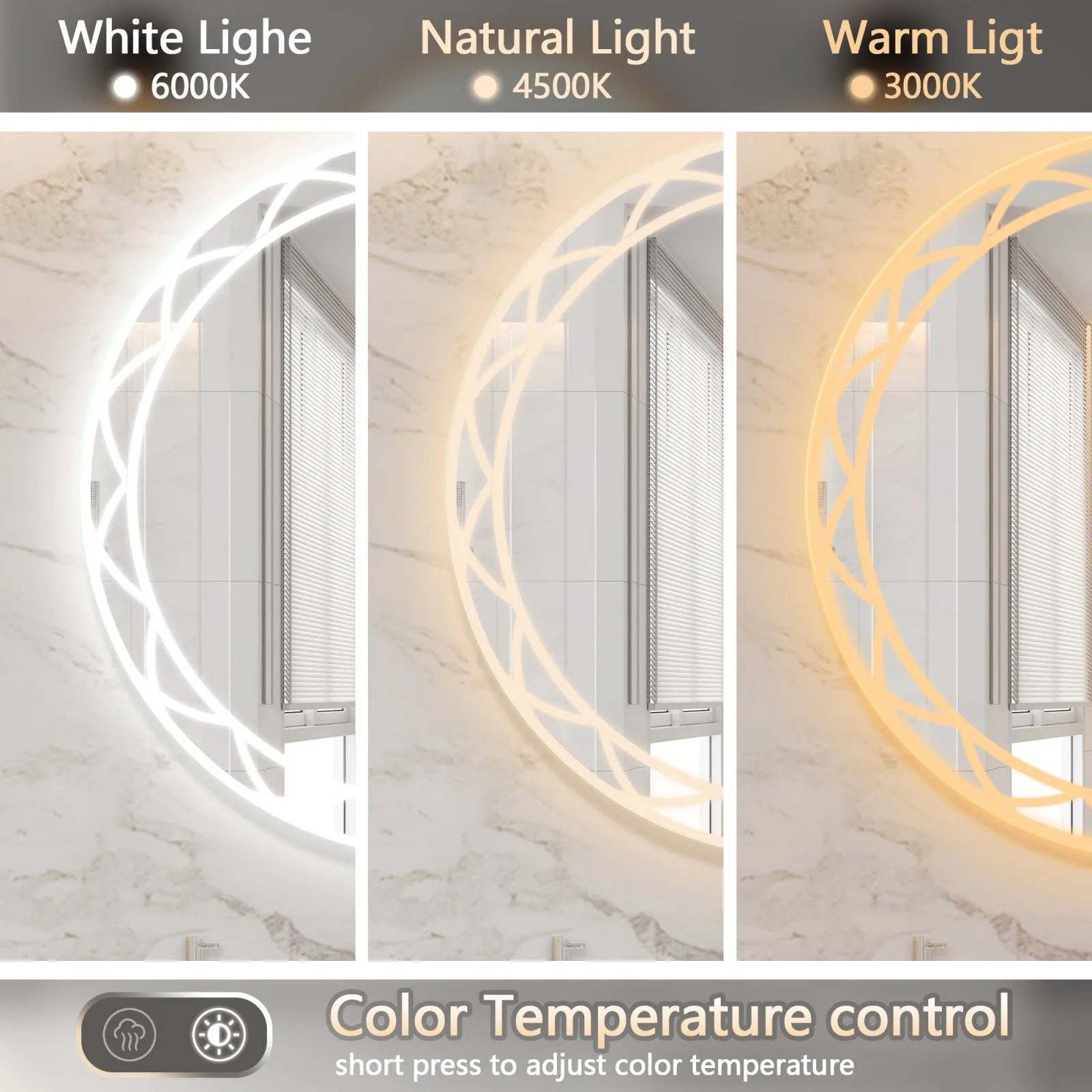 30" Round LED Bathroom Mirror with Adjustable Color Temperatures and Anti-Fog Feature