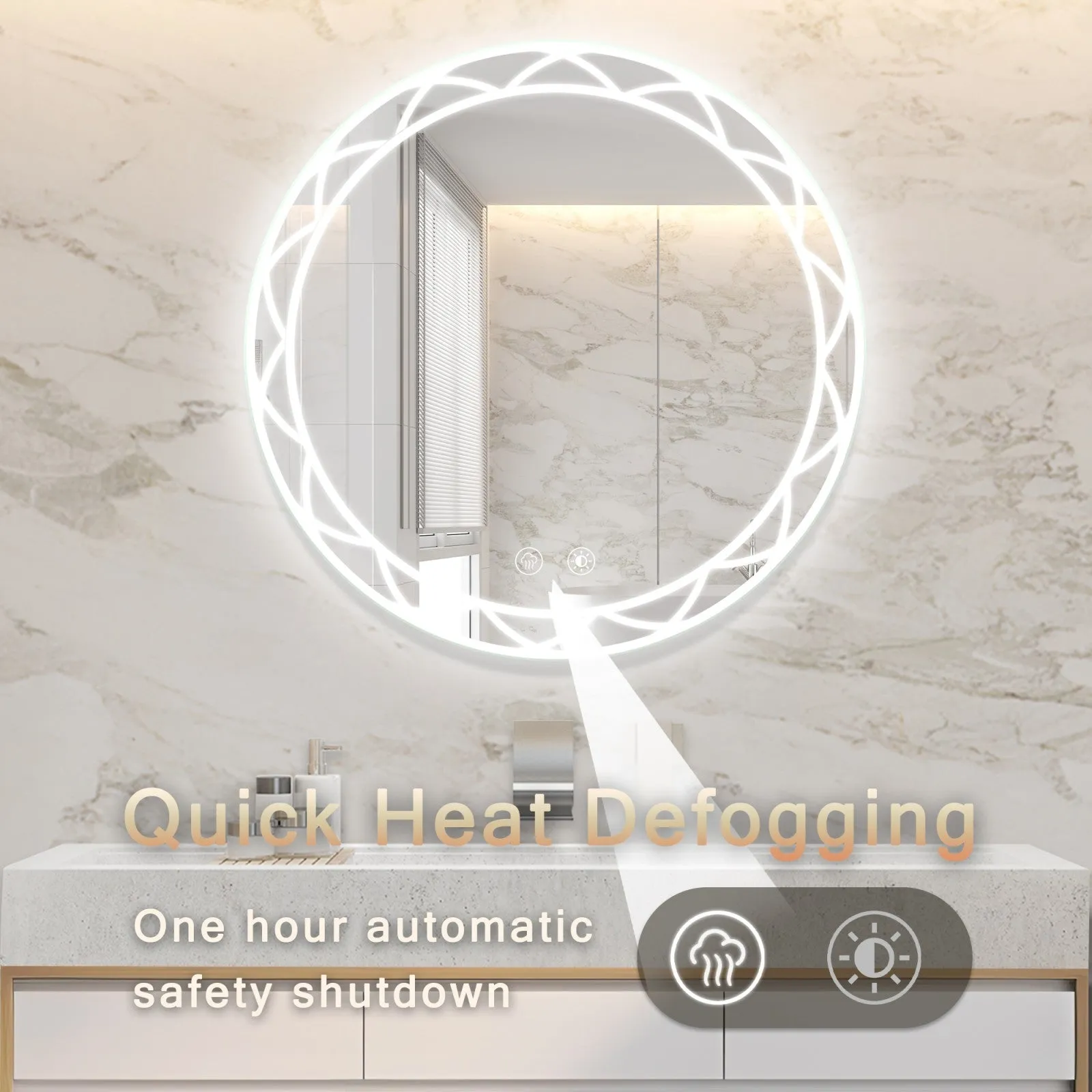 30" Round LED Bathroom Mirror with Adjustable Color Temperatures and Anti-Fog Feature