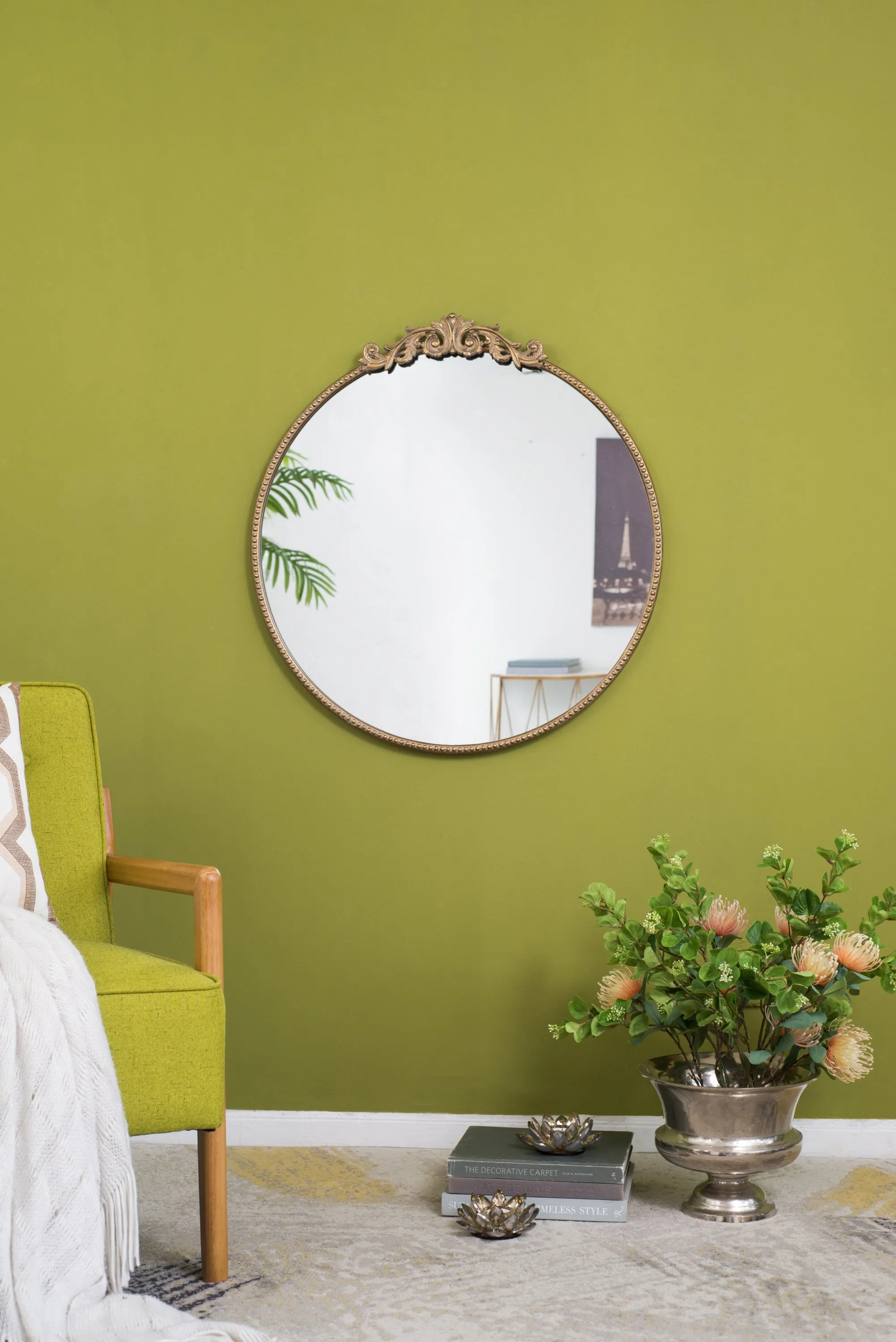 30" x 32" Round Gold Mirror, Wall Mounted Mirror with Metal Frame for Bathroom Living Room