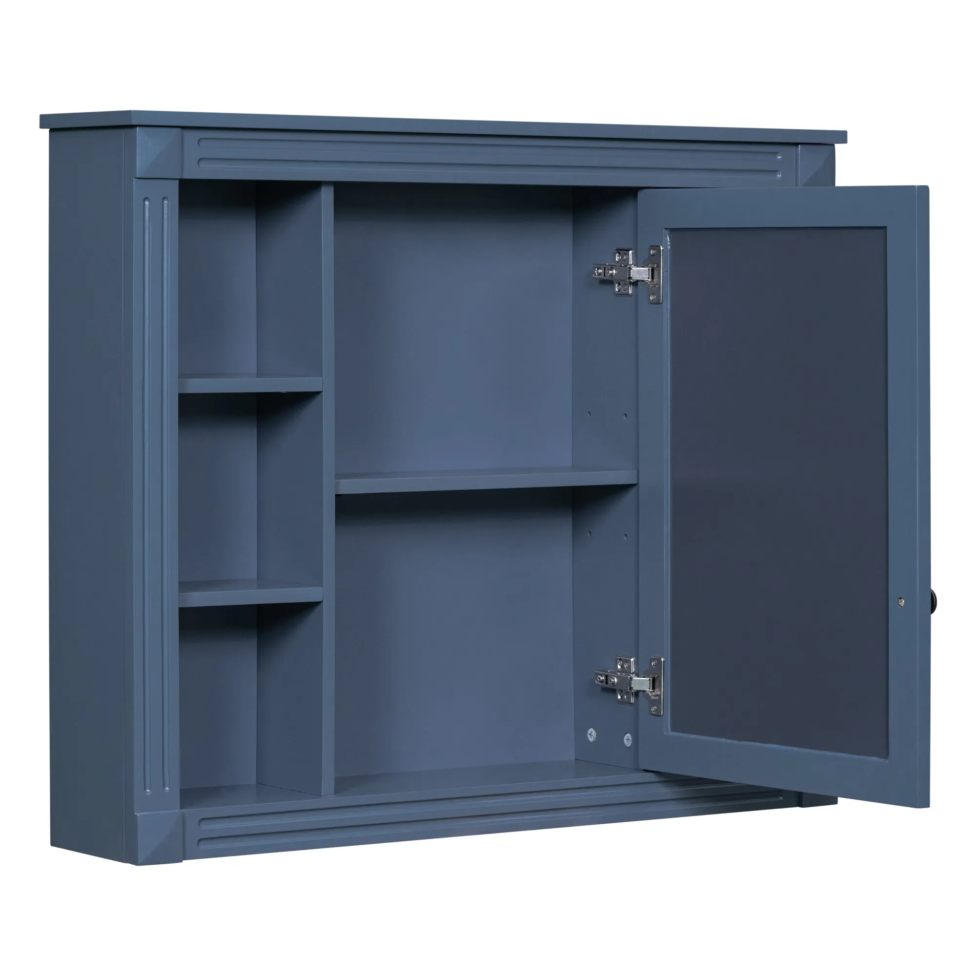 35'' x 28'' Royal Blue Wall Mounted Bathroom Storage Cabinet, Modern Bathroom Wall Cabinet with Mirror, Mirror Cabinet with 6 Open Shelves