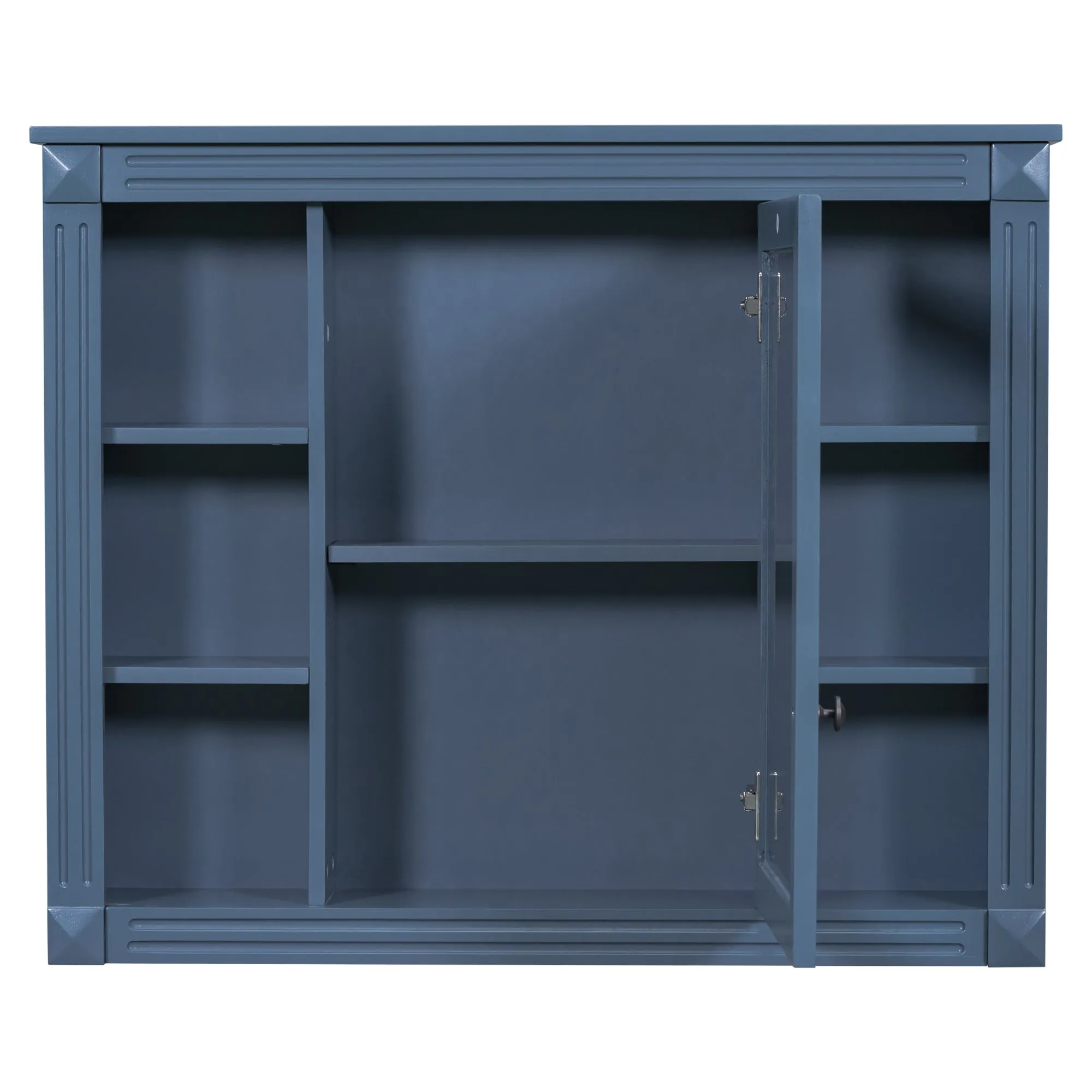 35'' x 28'' Royal Blue Wall Mounted Bathroom Storage Cabinet, Modern Bathroom Wall Cabinet with Mirror, Mirror Cabinet with 6 Open Shelves