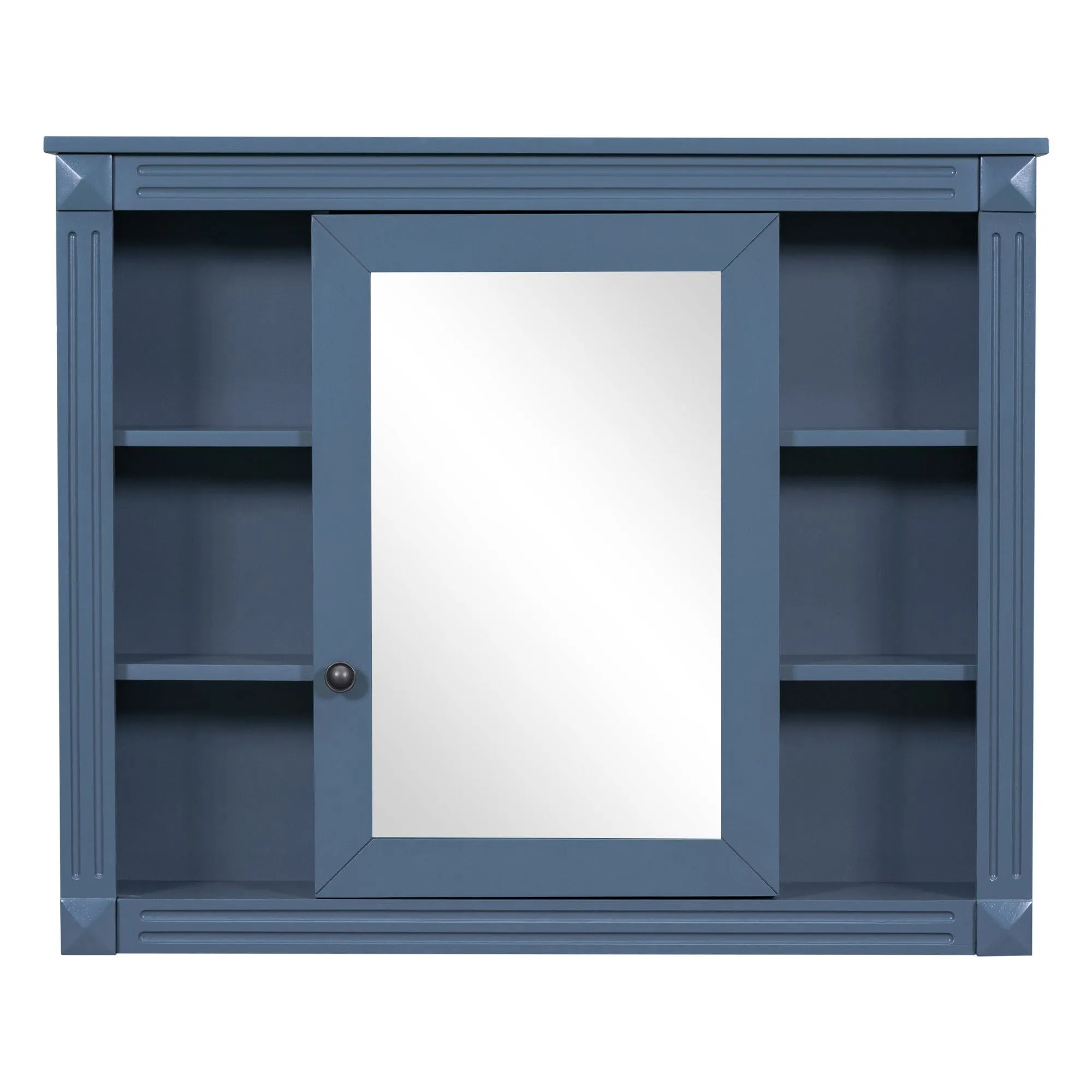 35'' x 28'' Royal Blue Wall Mounted Bathroom Storage Cabinet, Modern Bathroom Wall Cabinet with Mirror, Mirror Cabinet with 6 Open Shelves