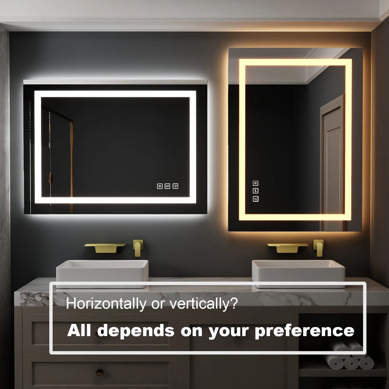 36 in. W x 28 in. H LED Rectangular Frameless Anti-Fog Wall Bathroom Mirror Front Light