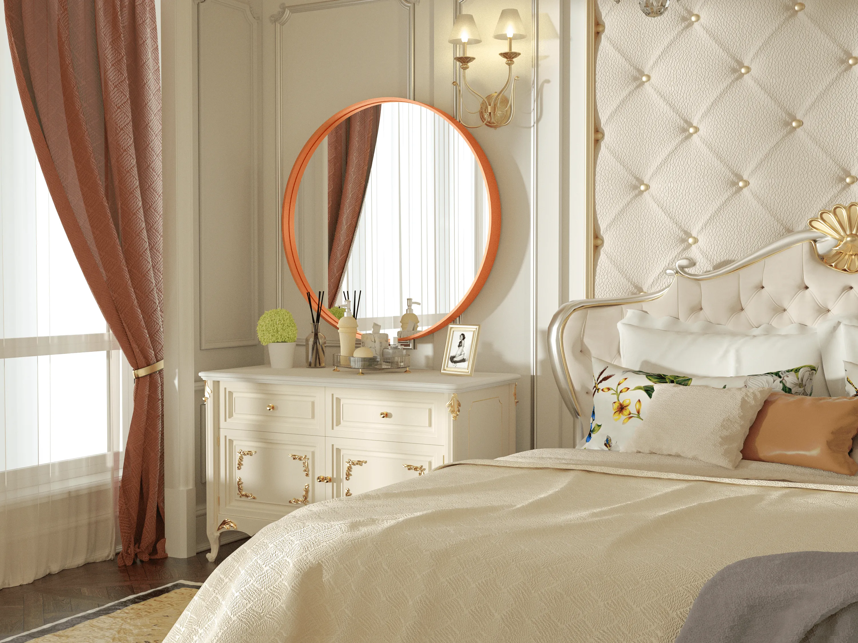 36 Inch | Large Minimalist Circular Deisgn Mirror with Ribbed Texture Aluminum Alloy Metal Frame, for Bedroom/Bathroom Vanity