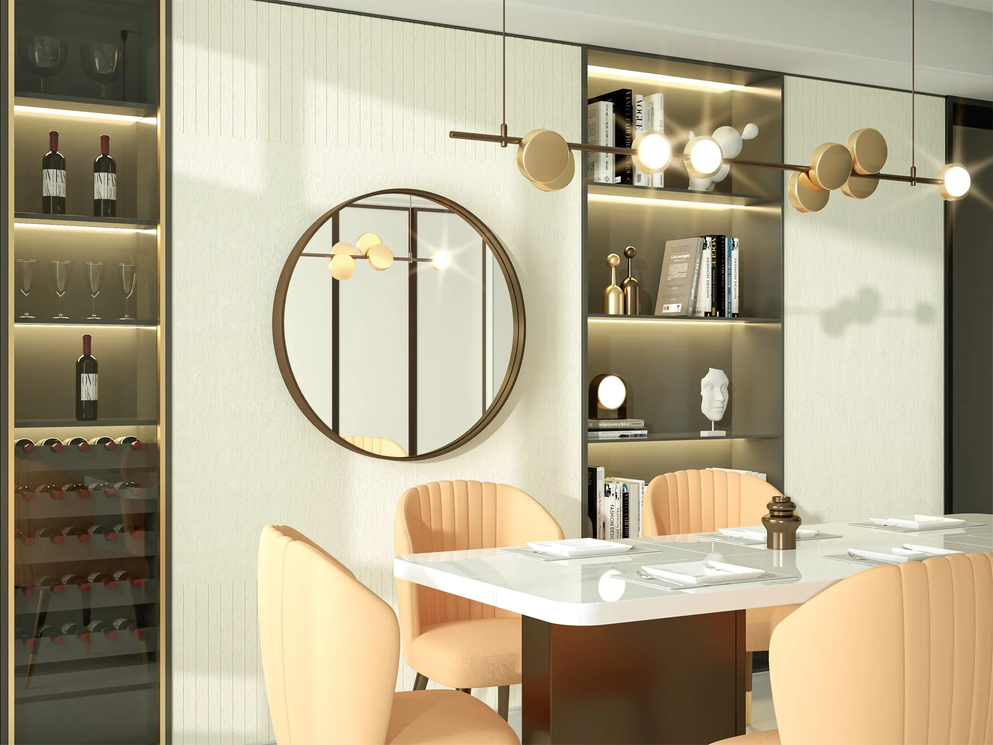 36 Inch | Large Minimalist Circular Deisgn Mirror with Ribbed Texture Aluminum Alloy Metal Frame, for Bedroom/Bathroom Vanity
